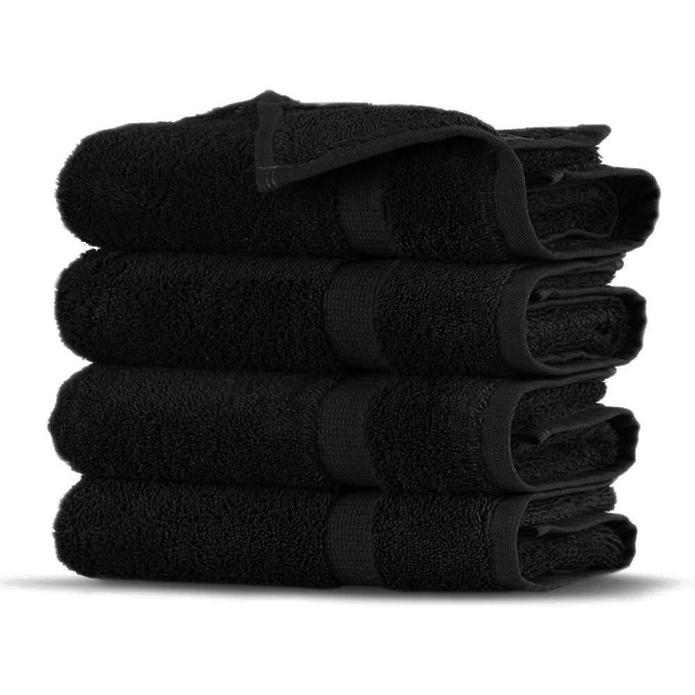 Towel Bazaar Premium Turkish Cotton Super Soft And Absorbent Towels (4-Piece Washcloth, Black)