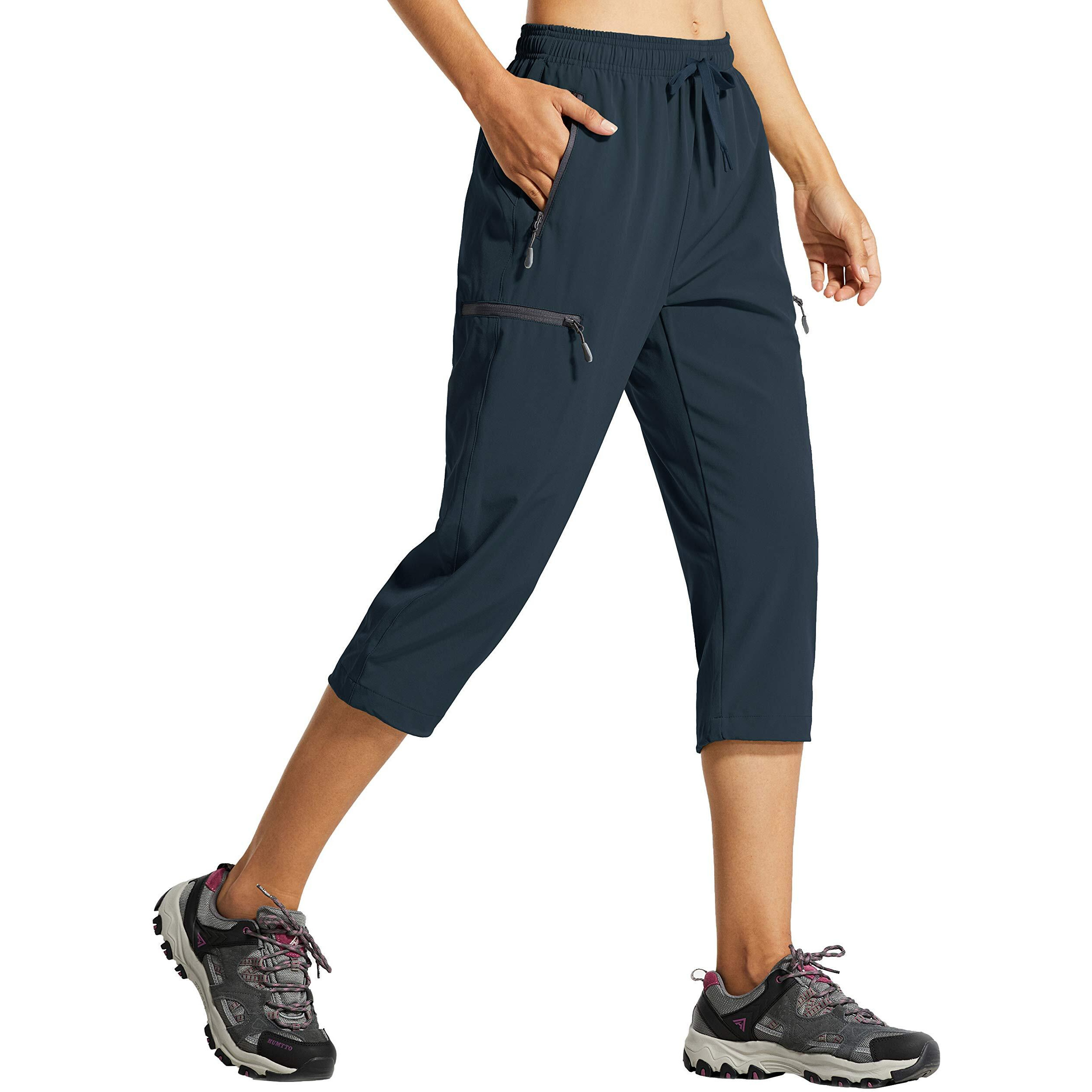 Libin Women 's Quick Dry Hiking Capri Pants Lightweight Cargo Cropped Pants Water Resistant Outdoor Casual, Navy M