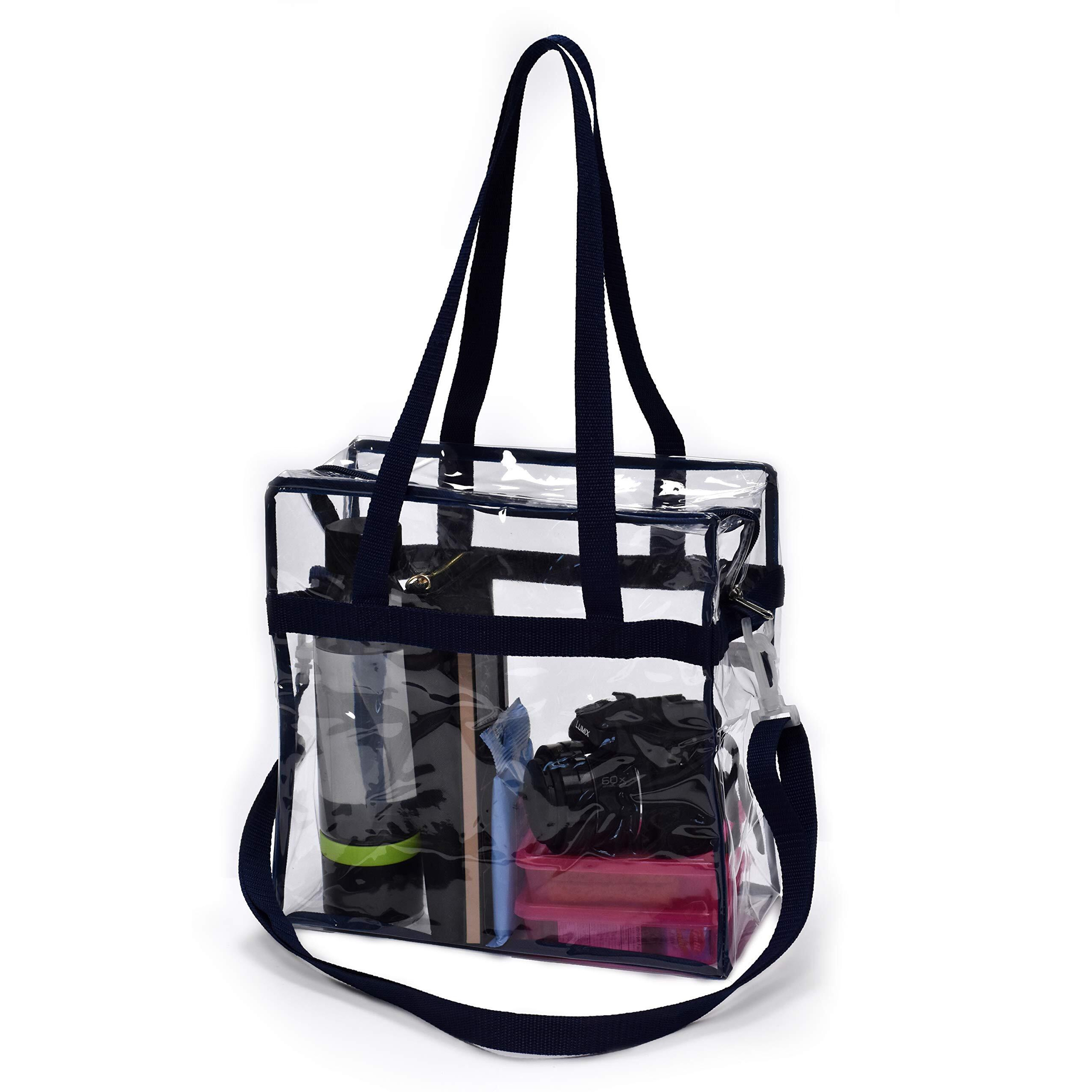 Handy Laundry Clear Tote Bag Stadium Approved - Shoulder Straps And Zippered Top. Perfect Clear Bag For Work, School, Sports Games And Concerts. Meets Stadium Tournament Guidelines. (Blue)