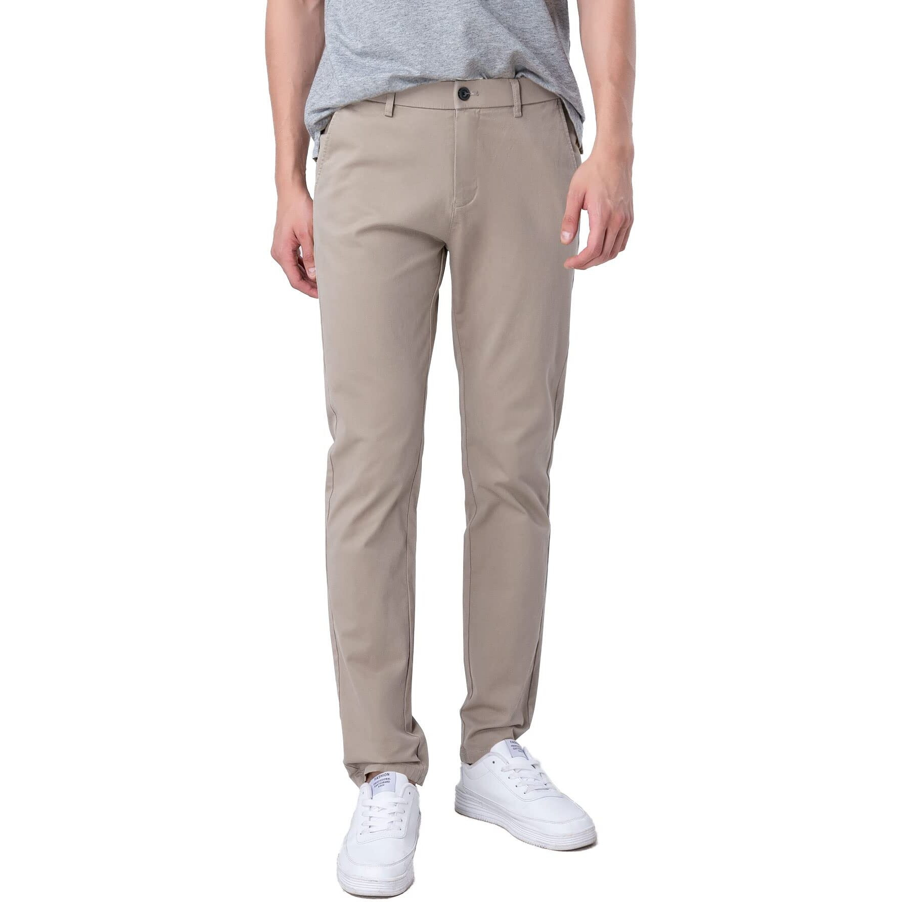 Plaid&Plain Men's Slim Fit Khaki Pants Men's Tapered Chino Pants 8801Taupe 28X30