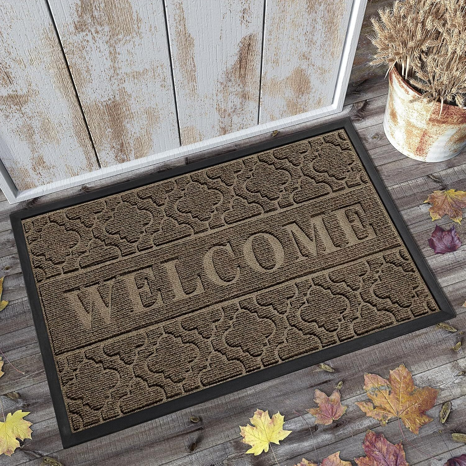 Yimobra Welcome Mat Outdoor Indoor, 36X24 All-Season Waterproof Front Door Mat, All-Weather Heavy Duty Doormat, Low Profile Porch Patio Entrance Mat, Non Slip Outside Mat, Coffee