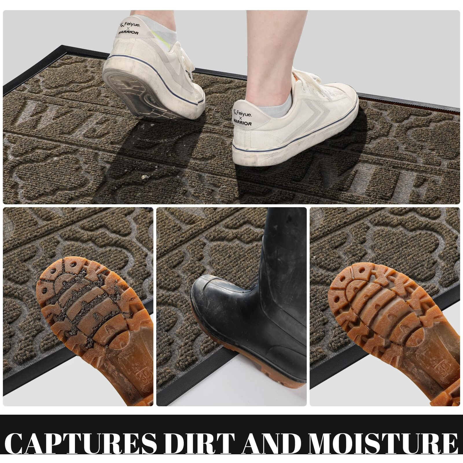 Yimobra Welcome Mat Outdoor Indoor, 36X24 All-Season Waterproof Front Door Mat, All-Weather Heavy Duty Doormat, Low Profile Porch Patio Entrance Mat, Non Slip Outside Mat, Coffee