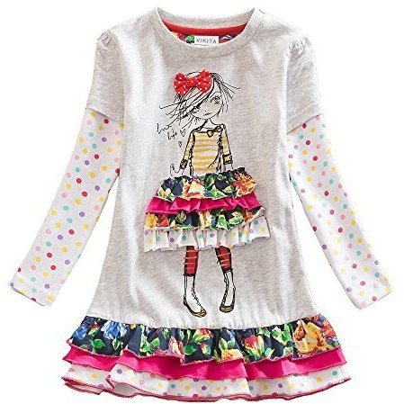 Vikita Toddler Girls Dresses Winter Girl Clothes Long Sleeve Gray Dress Xmas Gift For Kids 2-8 Years Lh3660, 5T