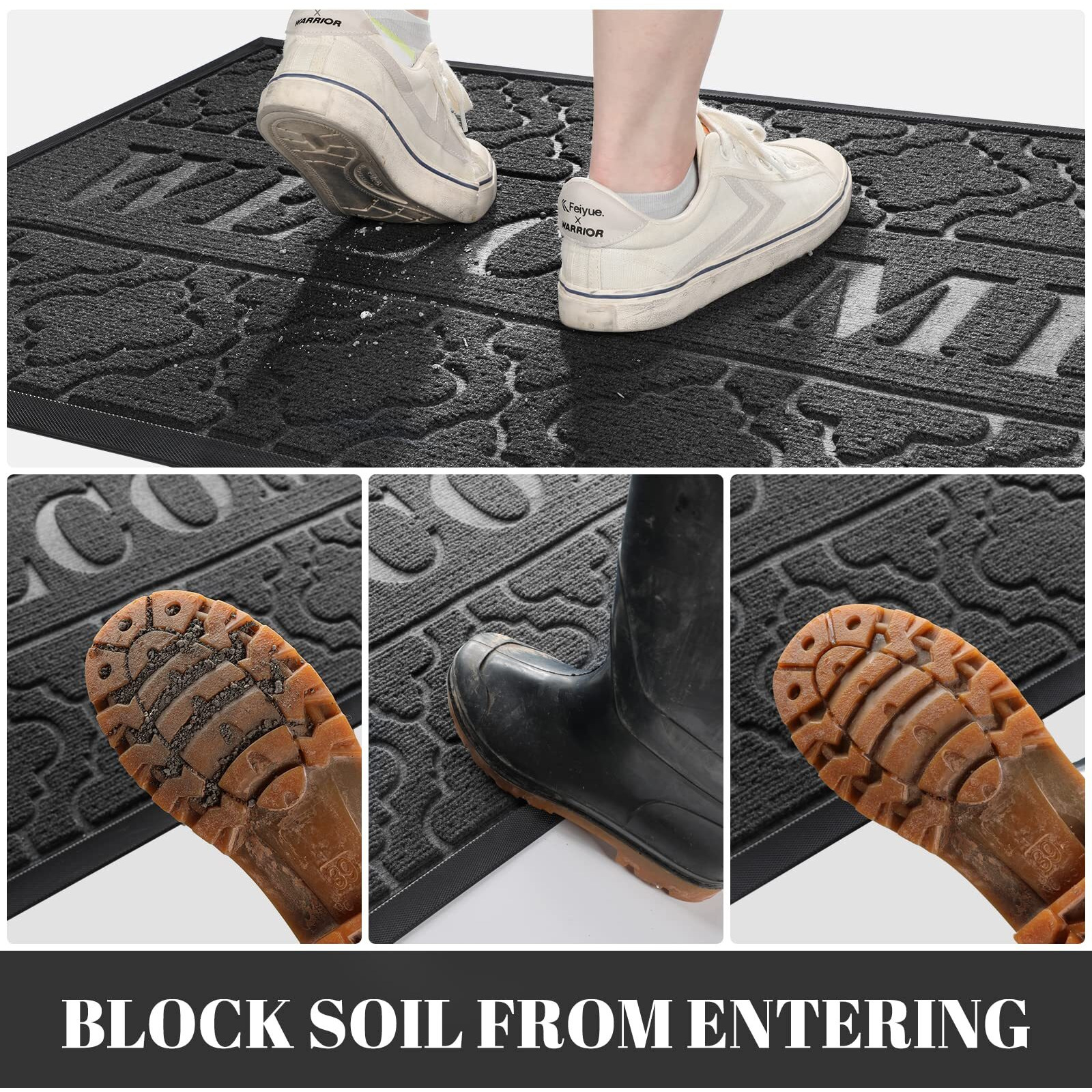 Yimobra Welcome Mat Outdoor Indoor, 36X24 All-Season Waterproof Front Door Mat, All-Weather Heavy Duty Doormat, Low Profile Porch Patio Entrance Mat, Non Slip Outside Mat, Dark Grey