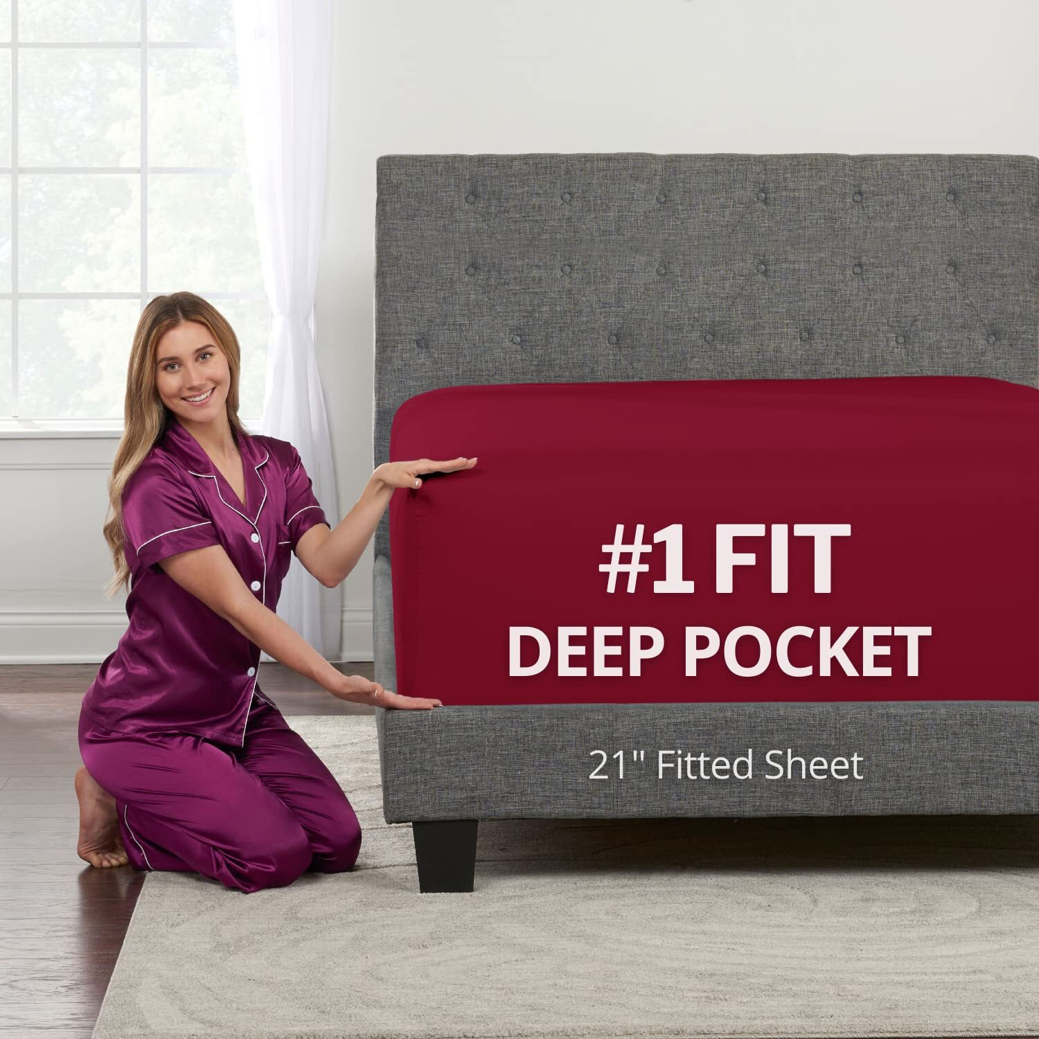 Twin Deep Pocket Fitted Sheet - Twin Deep Pocket Fitted Sheet - 21    Twin Fitted Sheet Only Perfectly Fit 17   -23    Deep Mattress & Toppers - Lovely Soft Joyful Feel - 1 Bottom Sheet Twin Size - Red
