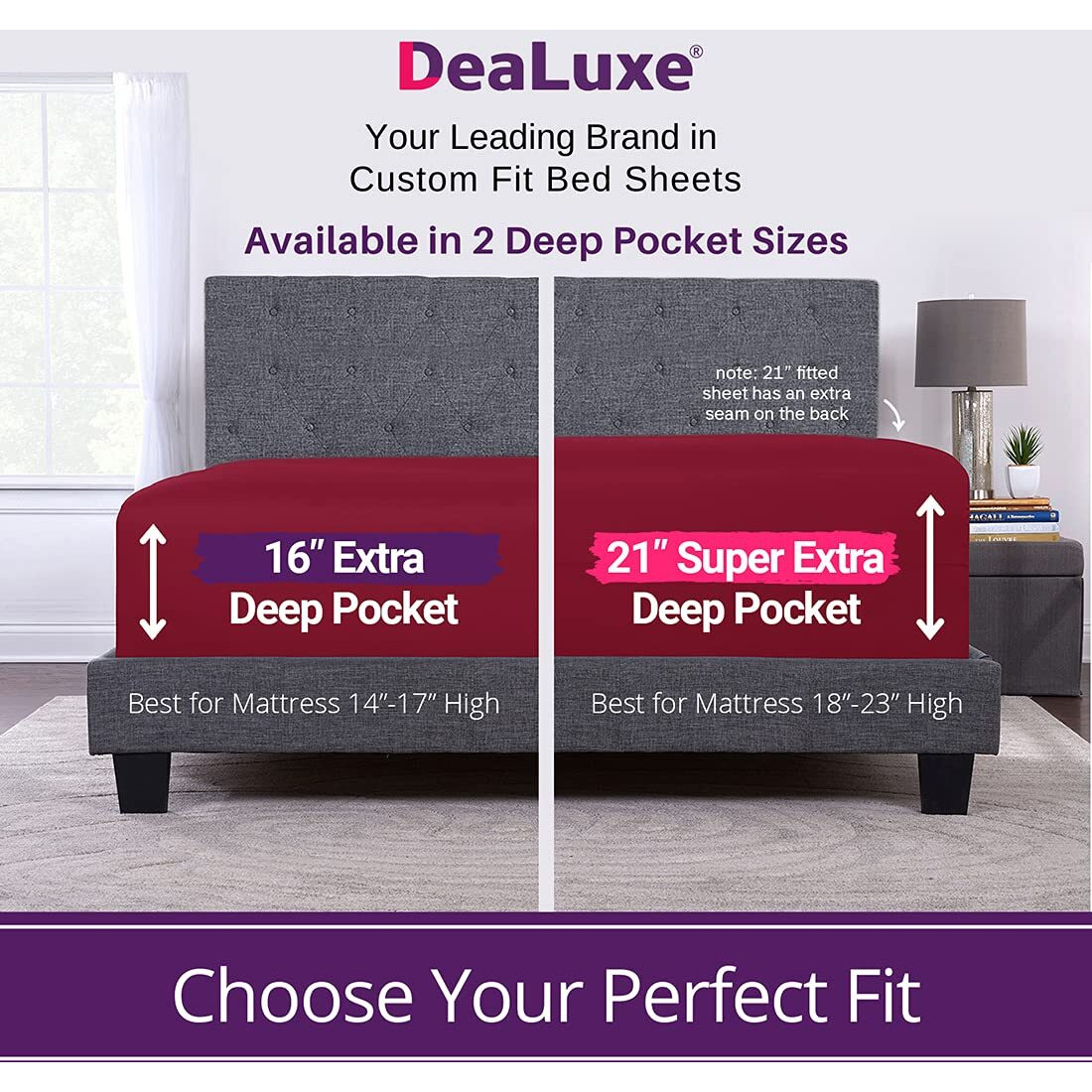 Twin Deep Pocket Fitted Sheet - Twin Deep Pocket Fitted Sheet - 21    Twin Fitted Sheet Only Perfectly Fit 17   -23    Deep Mattress & Toppers - Lovely Soft Joyful Feel - 1 Bottom Sheet Twin Size - Red