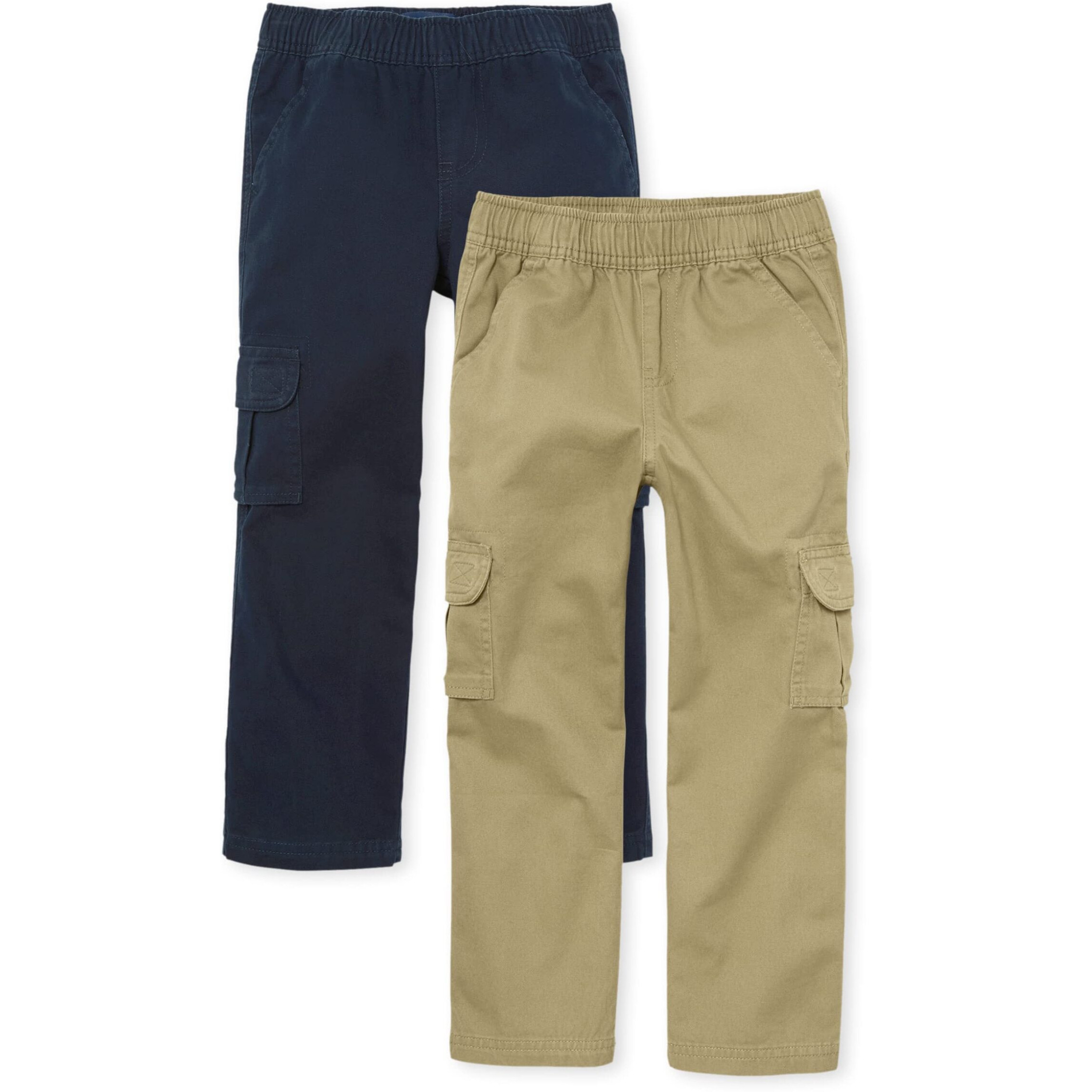 The Children's Place Boys Pull On Cargo Pants,Flax/New Navy 2 Pack,12
