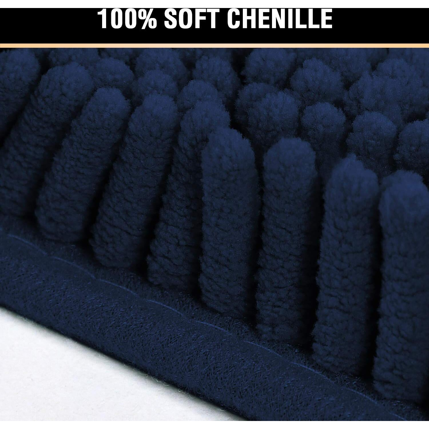 H.Versailtex Navy Blue Bath Mats For Bathroom, Bath Mat 20X32 Inch Oversize Bathroom Rug Shag Shower Mat Soft Texture Floor Mat Machine-Washable Bath Mats With Water Absorbent Soft Microfibers Rugs