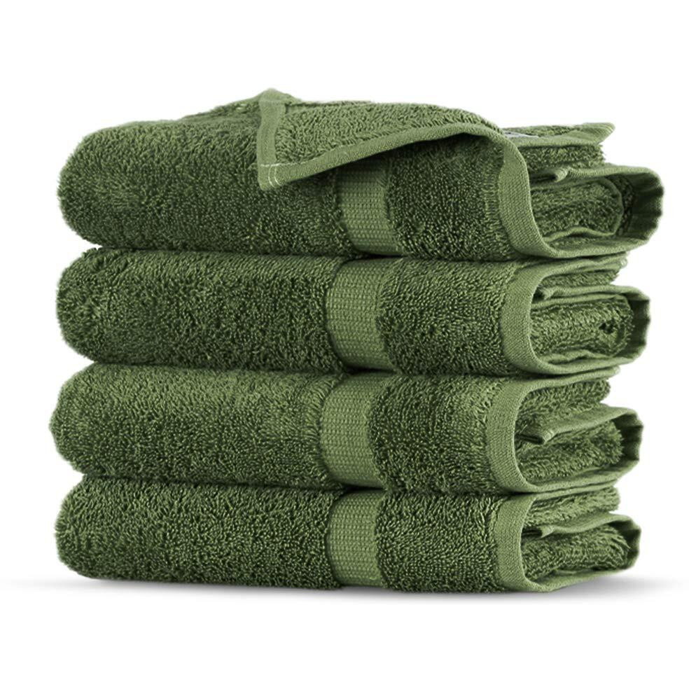 Towel Bazaar Premium Turkish Cotton Super Soft And Absorbent Towels (4-Piece Washcloth, Moss Green)