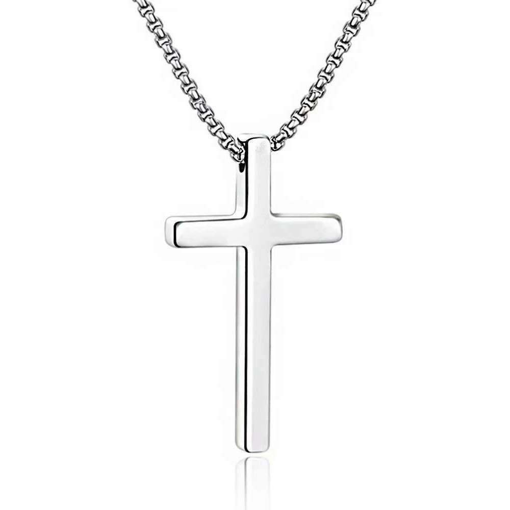 M Mooham Sterling Silver Cross Pendant Necklaces For Men Women Pendant Chain 20 Inch Silver, Fathers Day Christian Religious Baptism Gifts Jewelry For Teenage Women