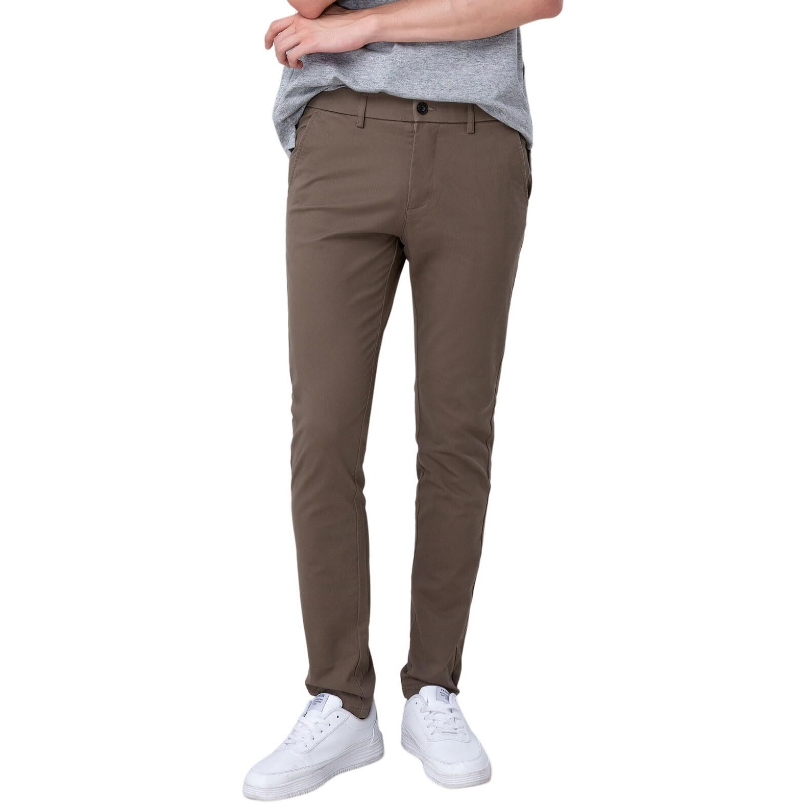 Plaid&Plain Men 's Skinny Stretchy Khaki Pants Colored Pants Slim Fit Slacks Tapered Trousers 819 A-Grey 29X34