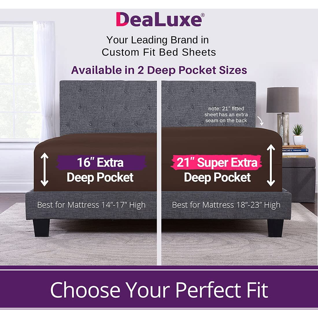 Fitted Sheets Queen Size - Queen Fitted Sheet Only Deep Pocket Queen Fitted Sheet - Real 16    Fitted Bed Sheets Fit Perfectly 14   -18    Deep Mattress & Toppers - 1 Piece Bottom Fitted Sheet Queen - Brown