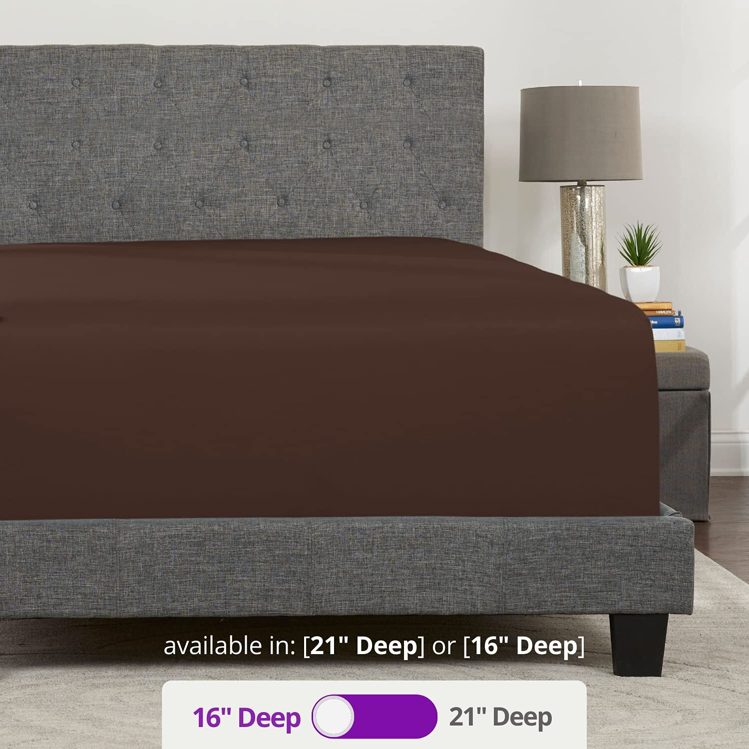 Fitted Sheets Queen Size - Queen Fitted Sheet Only Deep Pocket Queen Fitted Sheet - Real 16    Fitted Bed Sheets Fit Perfectly 14   -18    Deep Mattress & Toppers - 1 Piece Bottom Fitted Sheet Queen - Brown