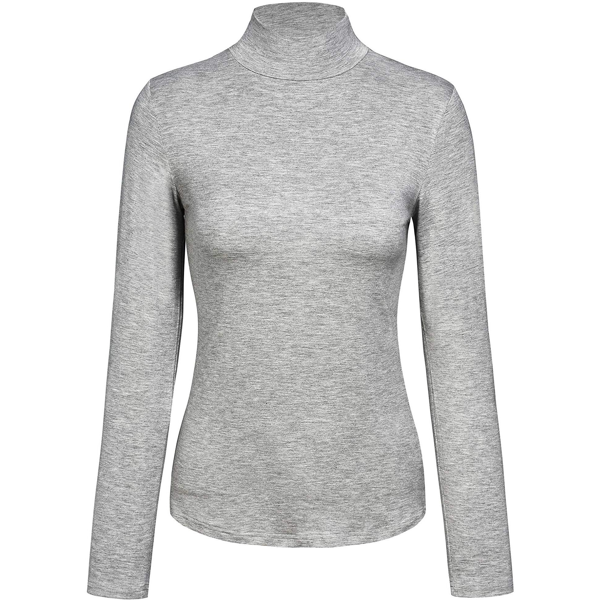 Kindcall Plus Size Women   S Slim Fitted Mock Turtleneck Tops Long Sleeve Lightweight Base Layer Shirts (Light Grey, Xx-Large)