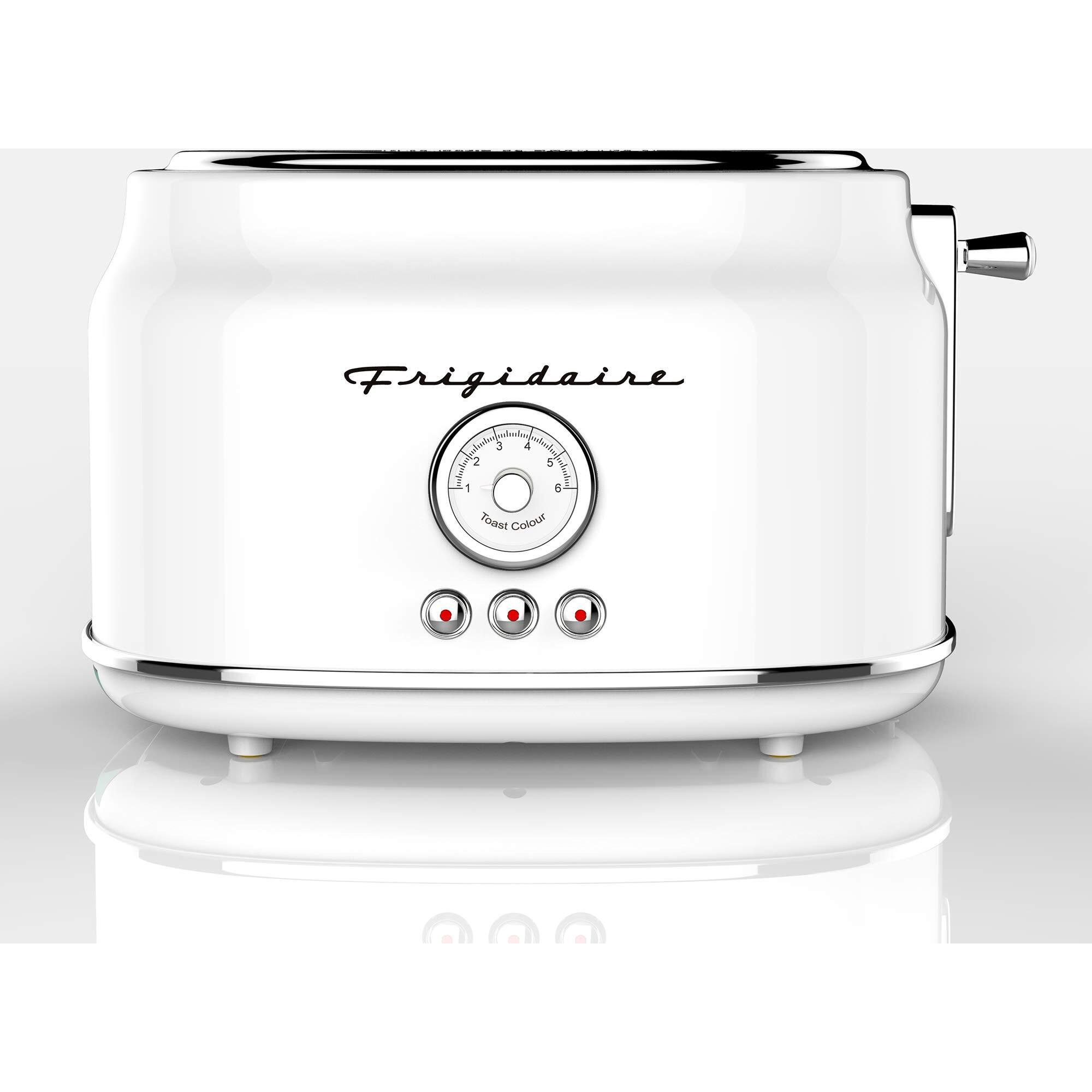 Frigidaire Eto102-White, 2 Slice Toaster, Retro Style, Wide Slot For Bread, English Muffins, Croissants, And Bagels, 5 Adjustable Toast Settings, Cancel And Defrost, 900W, White