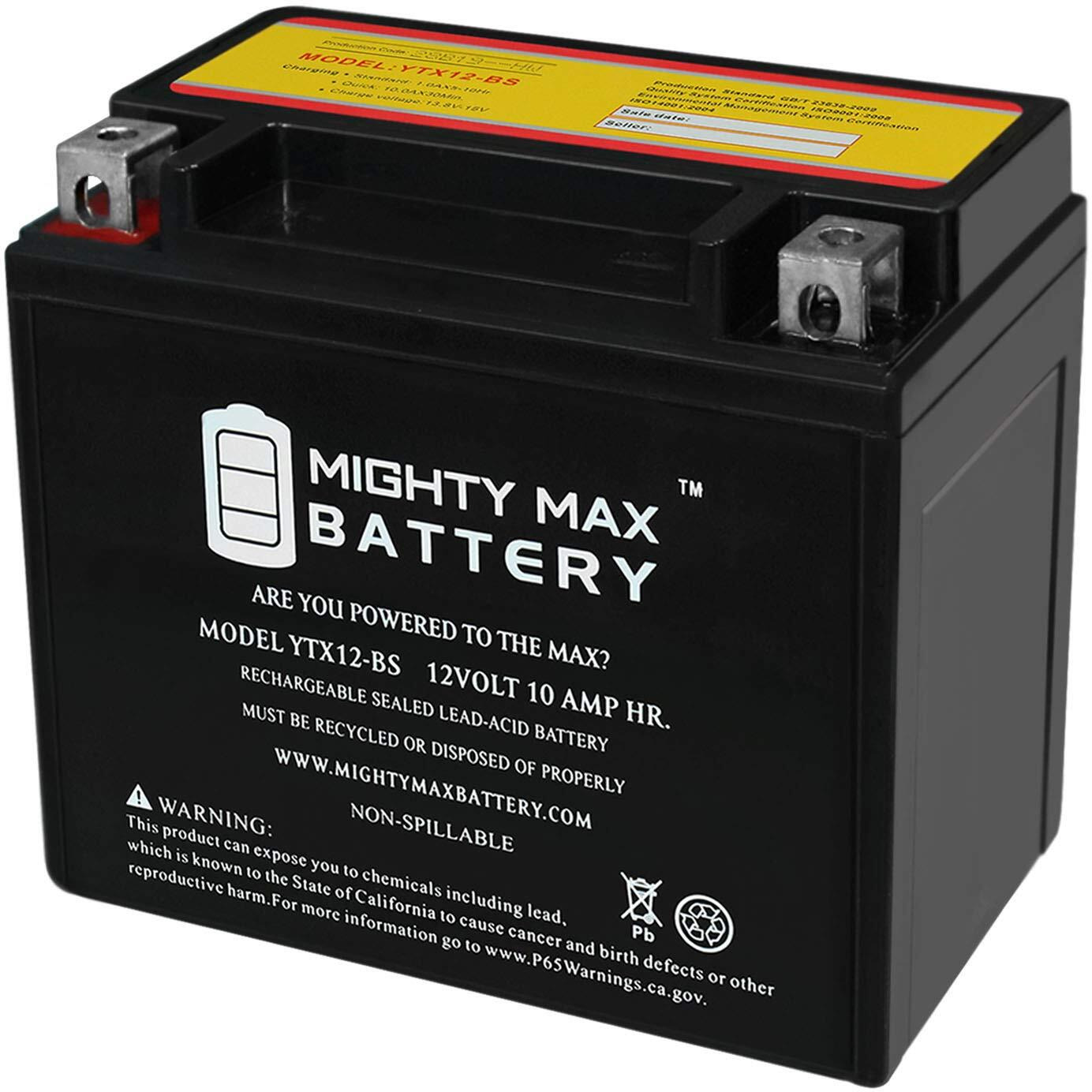 Mighty Max Battery Ytx12-Bs -12 Volt 10 Ah, 180 Cca, Rechargeable Maintenance Free Sla Agm Motorcycle Battery