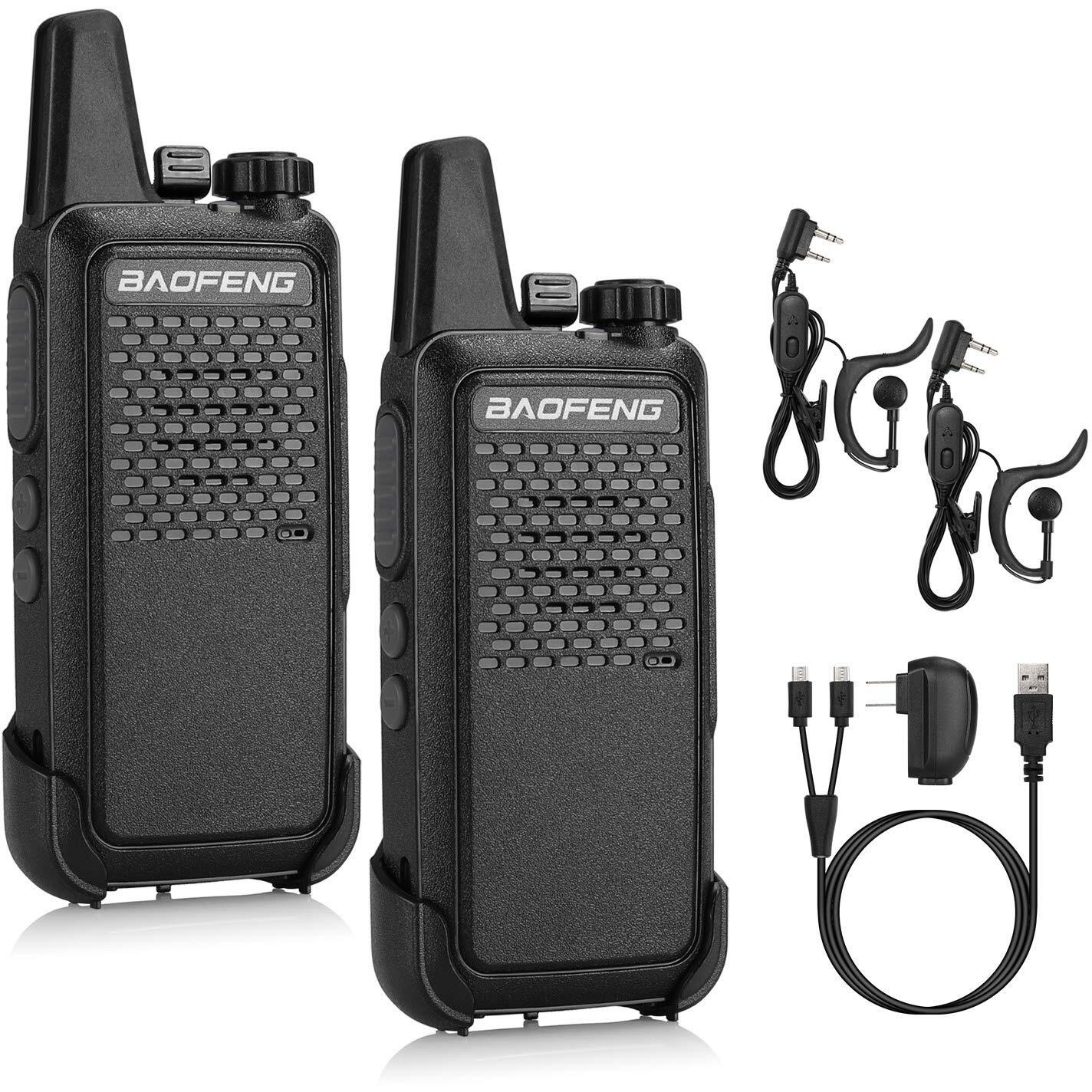 Baofeng Gt-22 Walkie Talkies For Adults Rechargeable, Long Range Two Way Radios With 1500Mah Battery, Portable Handheld Vox Handsfree With Earpieces, Holsters (2 Pack)
