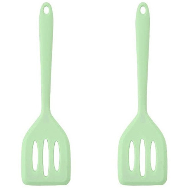 Hoirix 2Pack Small Silicone Turner High Heat Resistant Slotted Spatula For Fish, Eggs, Pancakes And More (82 In, Light Green)