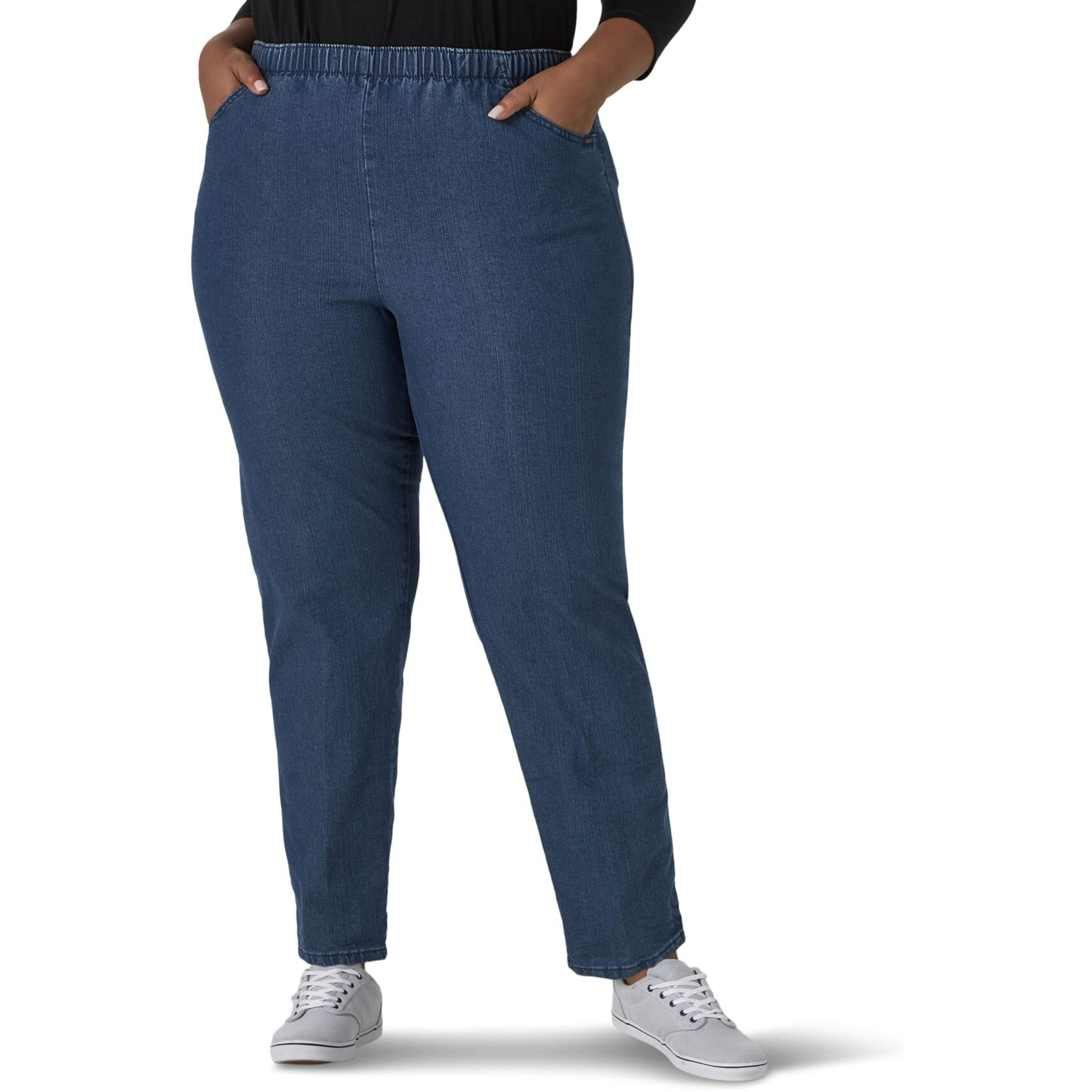 Chic Classic Collection Women's Size Stretch Elastic Waist Pull-On Pant, Mid Shade Denim, 22 Plus Petite
