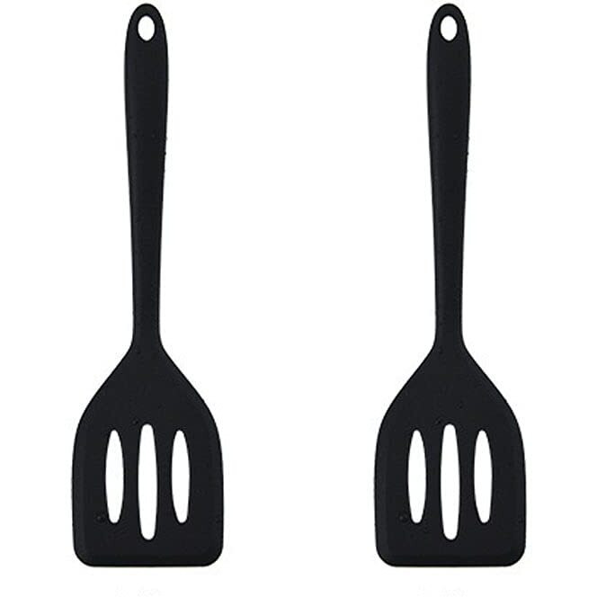 Hoirix 2Pack Small Silicone Turner High Heat Resistant Slotted Spatula For Fish, Eggs, Pancakes And More (8.2 In, Black)