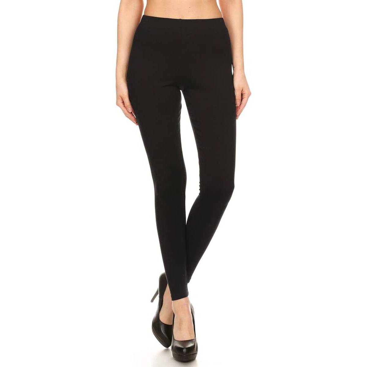 Ncl32-Black-3X Cotton Spandex Solid Leggings Made In Usa-Black, 3X Plus