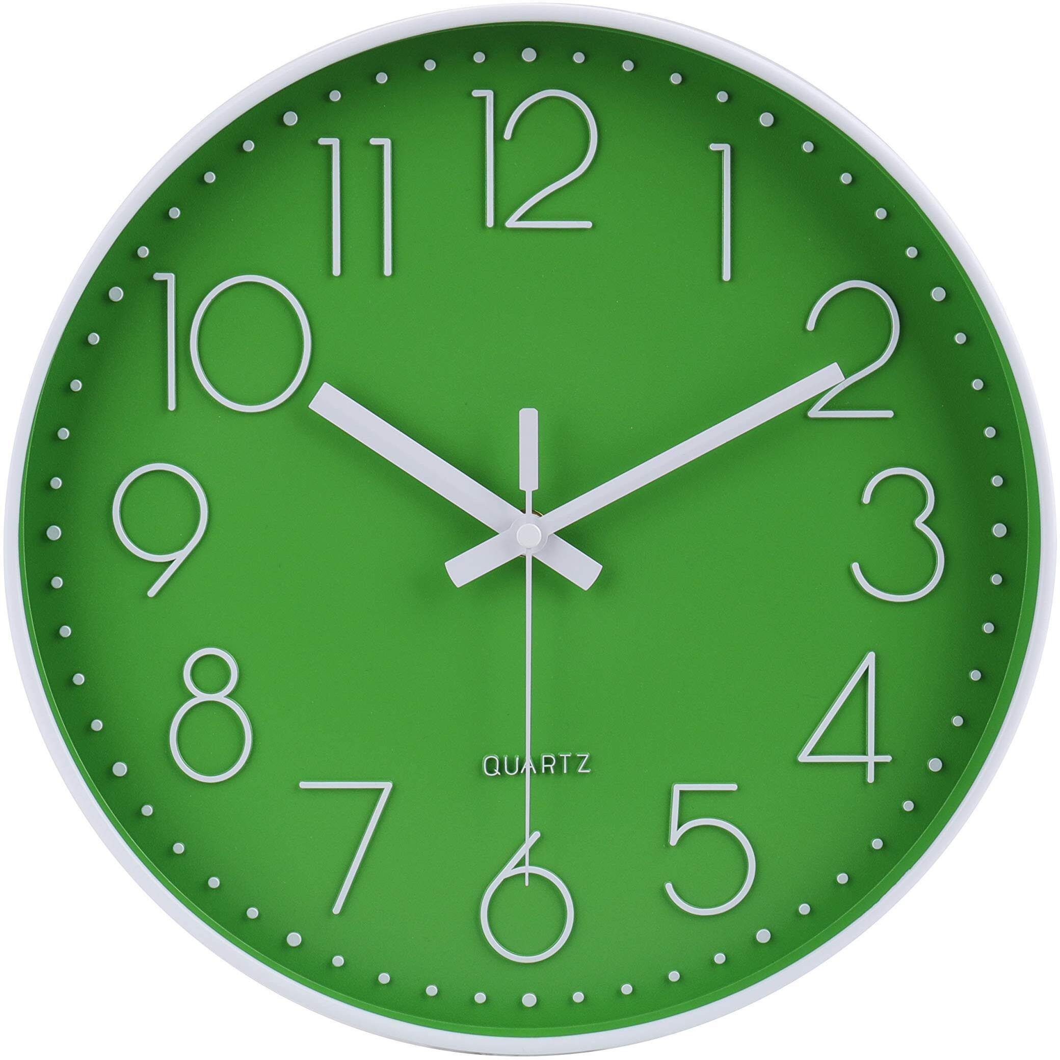 Jomparis Modern Office Green Decor Wall Clock 12"" Silent & Non-Ticking Battery Operated Quartz Round Clock