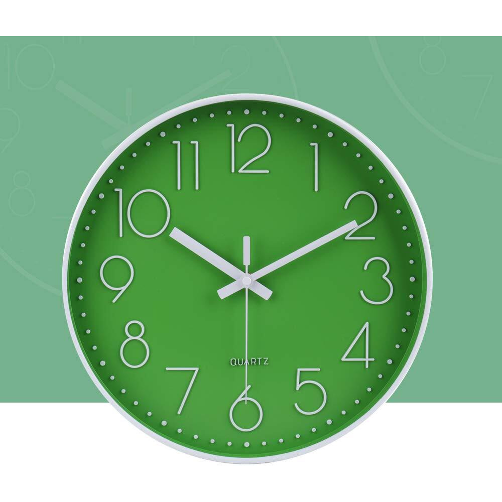 Jomparis Modern Office Green Decor Wall Clock 12"" Silent & Non-Ticking Battery Operated Quartz Round Clock
