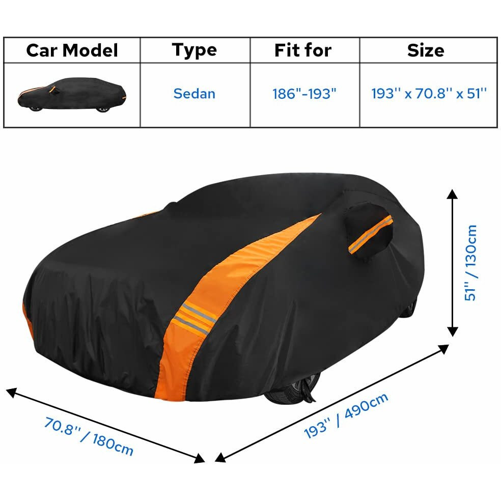 Avecrew Car Cover Waterproof All Weather For Automobiles, Outdoor Heavy Duty Full Exterior Covers For Sedan(186 ""-193 "")