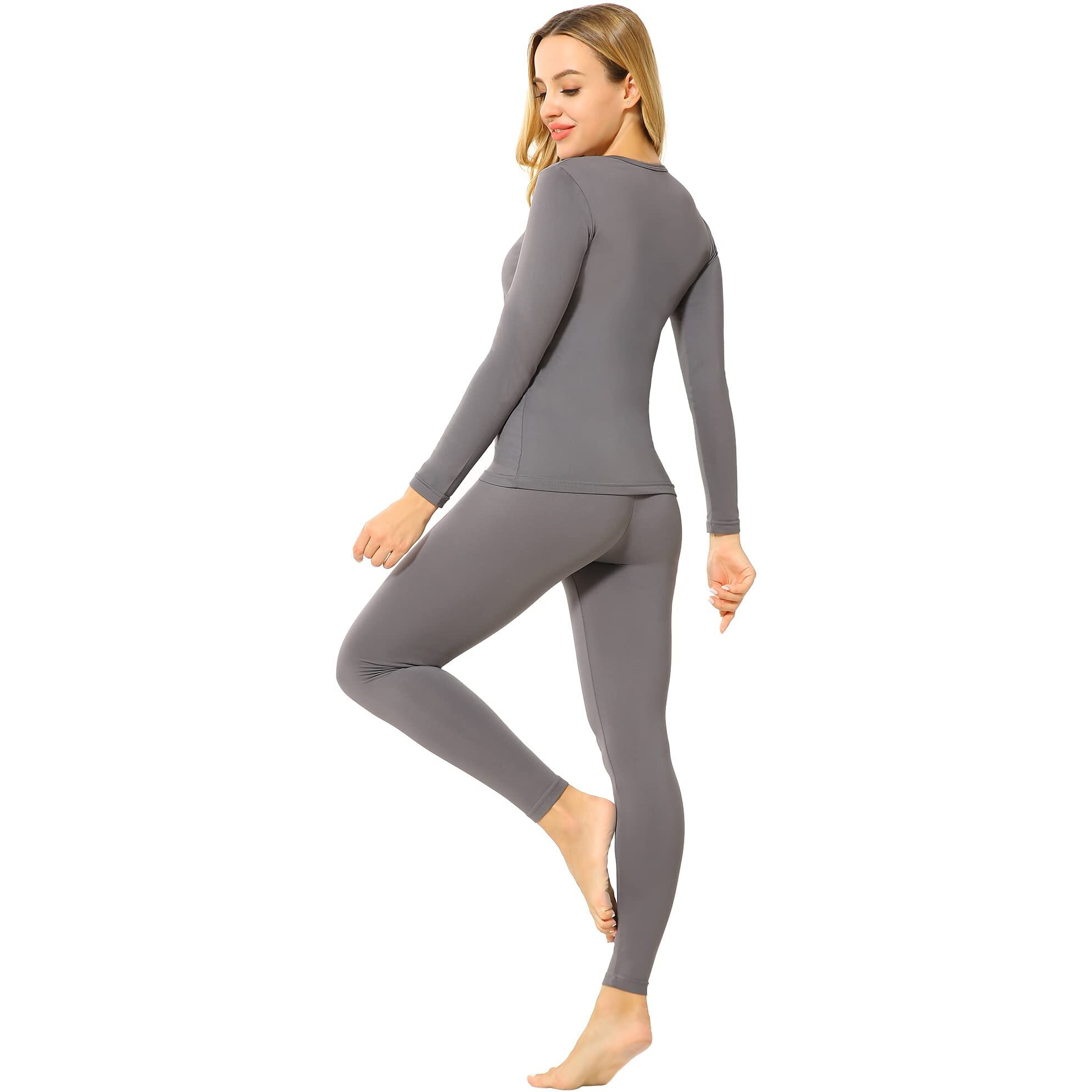 Vicherub Womens Thermal Underwear Set Long Johns Base Layer Fleece Lined Cold Weather Soft Top Bottom Gray 2Xl