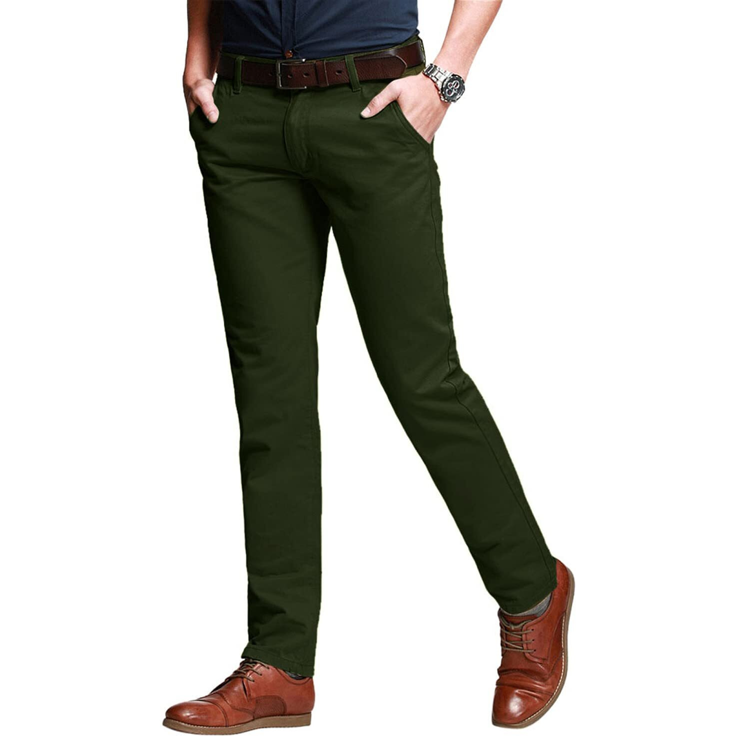 Match Men 's Slim Fit Tapered Stretchy Casual Pants (32W X 31L, 8050 Army Green)