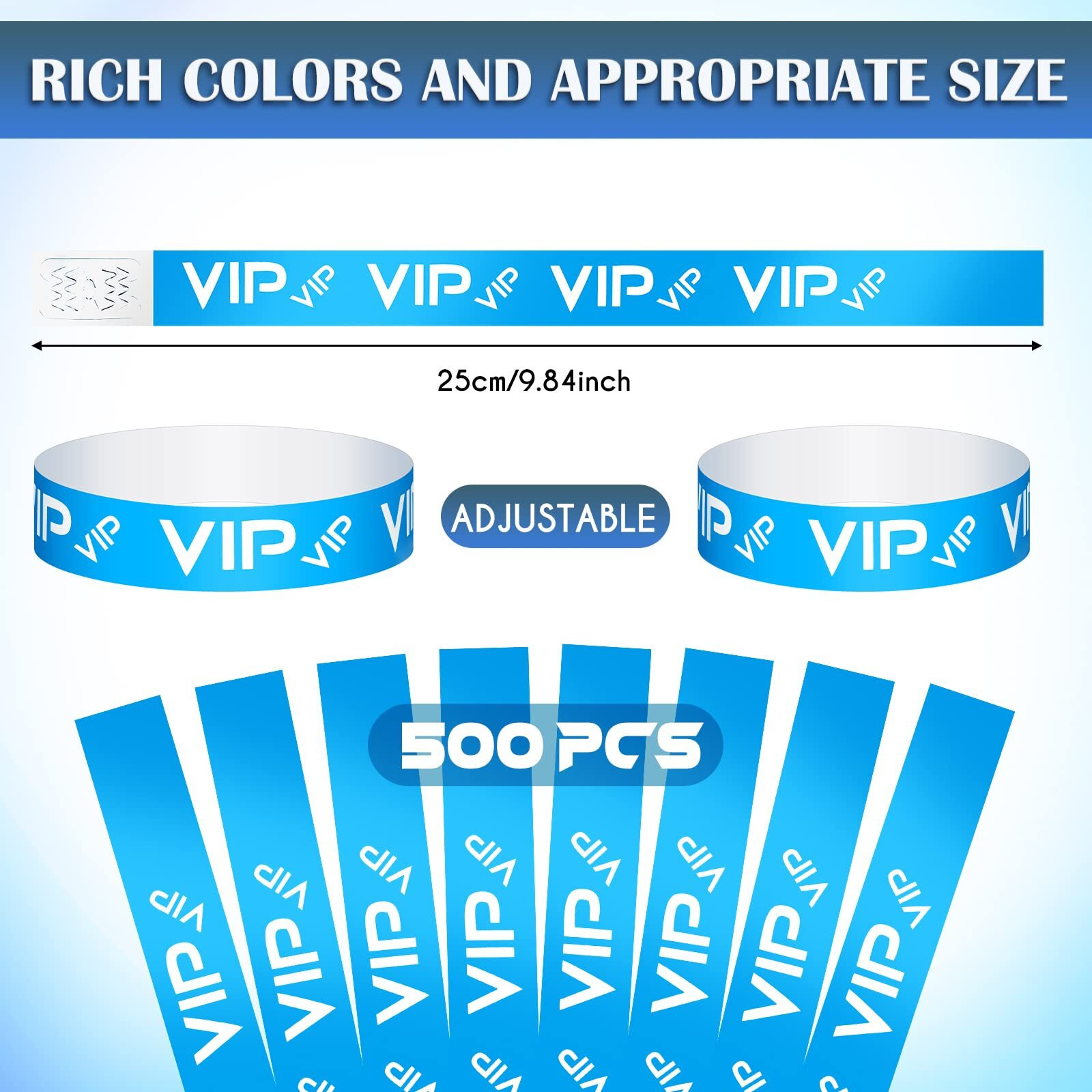 Teling 500 Pack Vip Plastic Wristbands Bracelets Party For Events Vip Custom Wristbands Plastic Bracelets Tear Proof Waterproof Wrist Bands Arm Bands For Events Concerts(Blue)