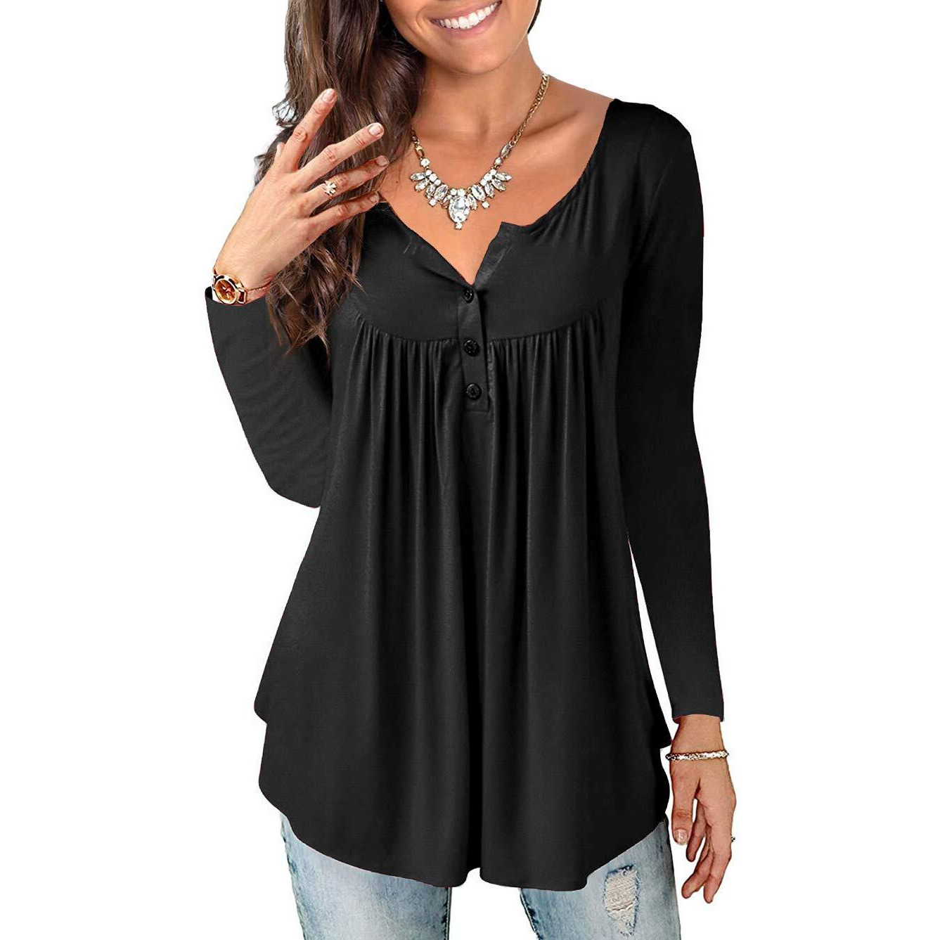 A.Jesdani 2X Womens Tops Plus Size Blouses For Women Long Sleeve Black Tunics Tops For Women