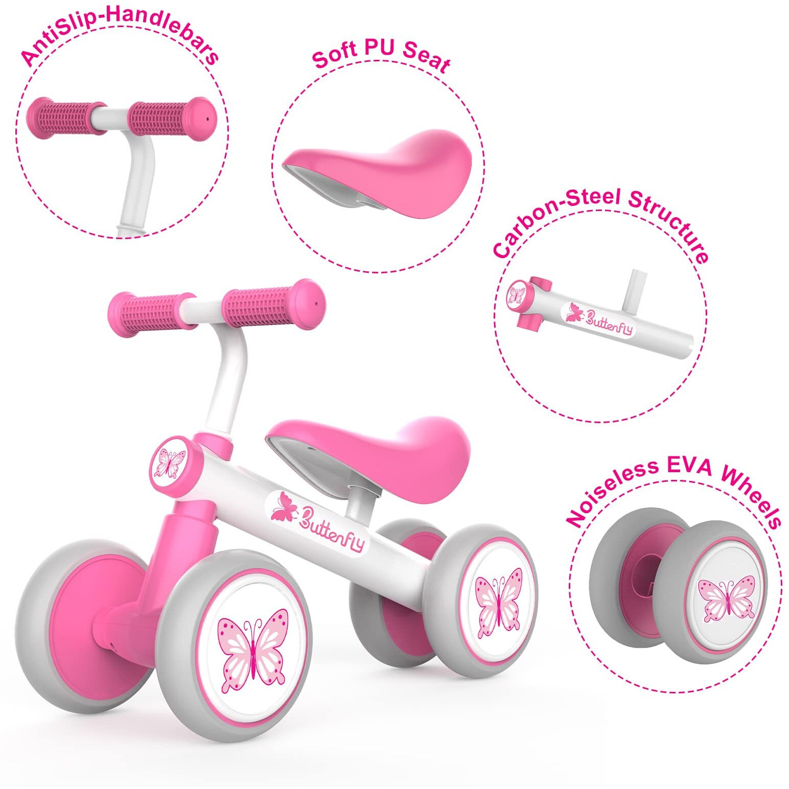 Baby Balance Bike 1 Year Old, Toddler Bike For One Year Old Girl Birthday Gift, 1-3 Years Toddler First Bike With No Pedal & Silence Wheels, Ride On Toy Gifts For 1 Year Old Girl