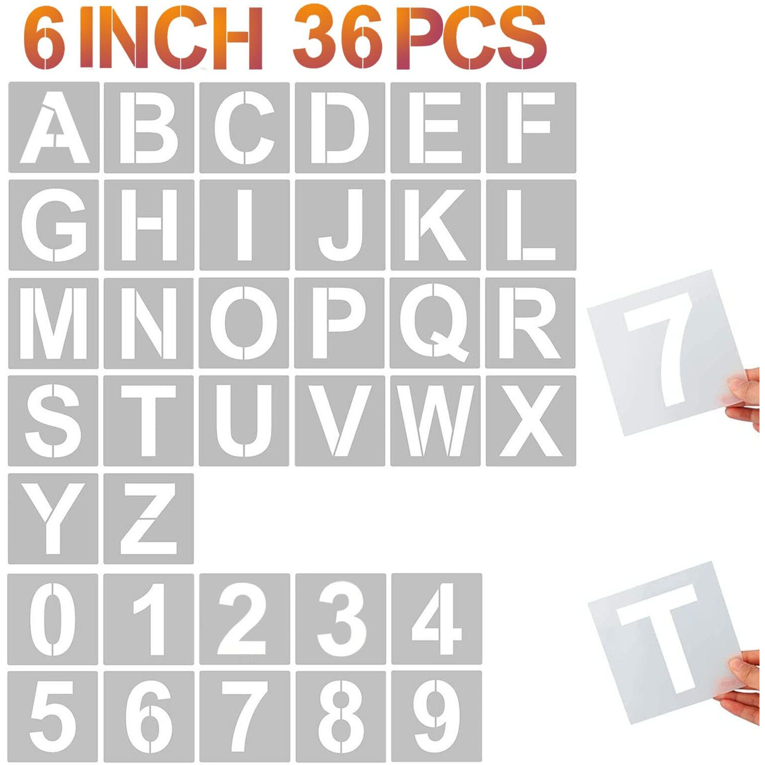 Yeajon 6 Inch Letter Stencils And Numbers, 36 Pcs Alphabet Art Craft Stencils, Reusable Plastic Art Craft Stencils For Wood, Wall, Fabric, Rock, Chalkboard, Signage, Diy School Art Projects (6 Inch)