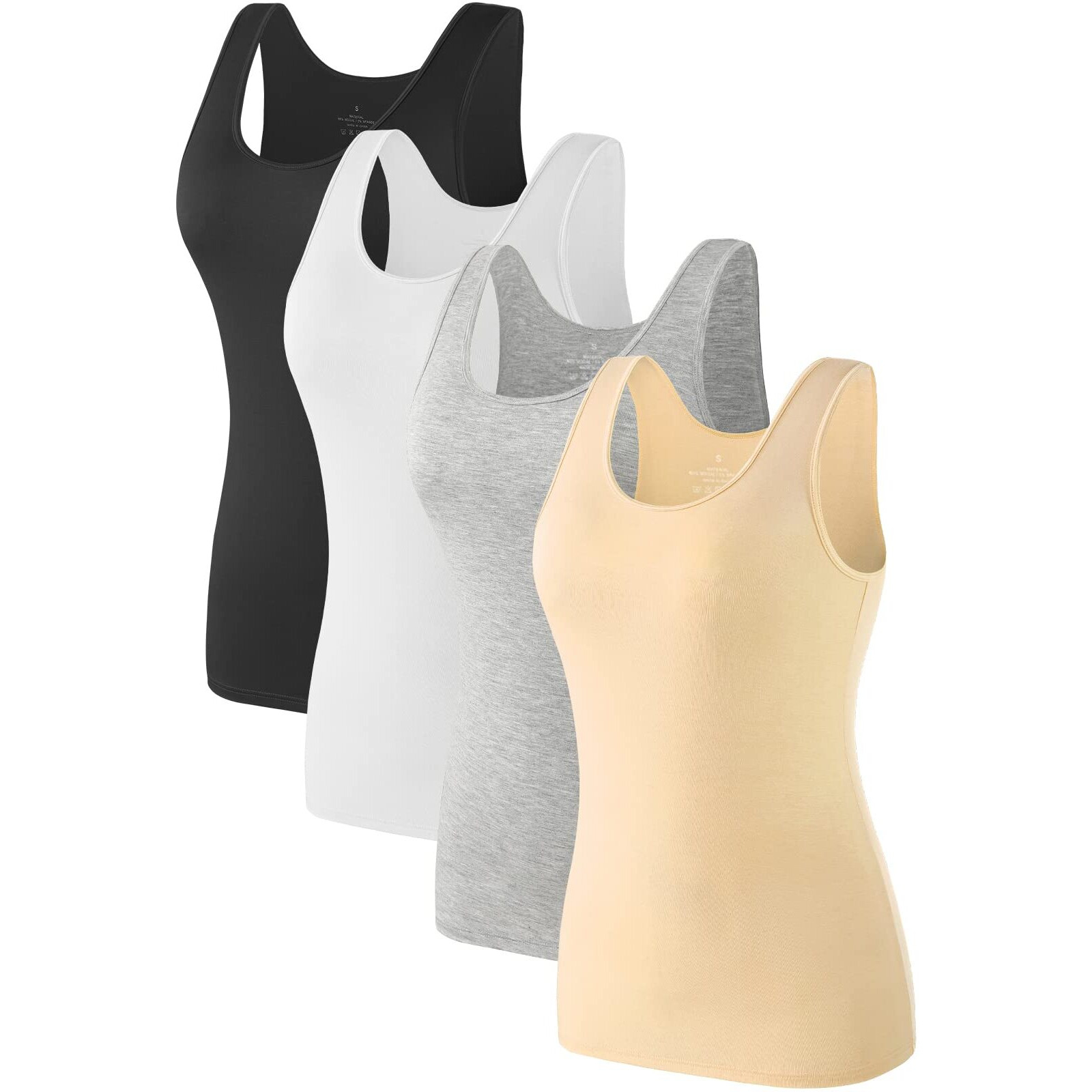 Air Curvey 4 Pcs Tank Tops For Women Sleeveless Top Basic Layering Tanks Undershirt Black White Grey Nude M