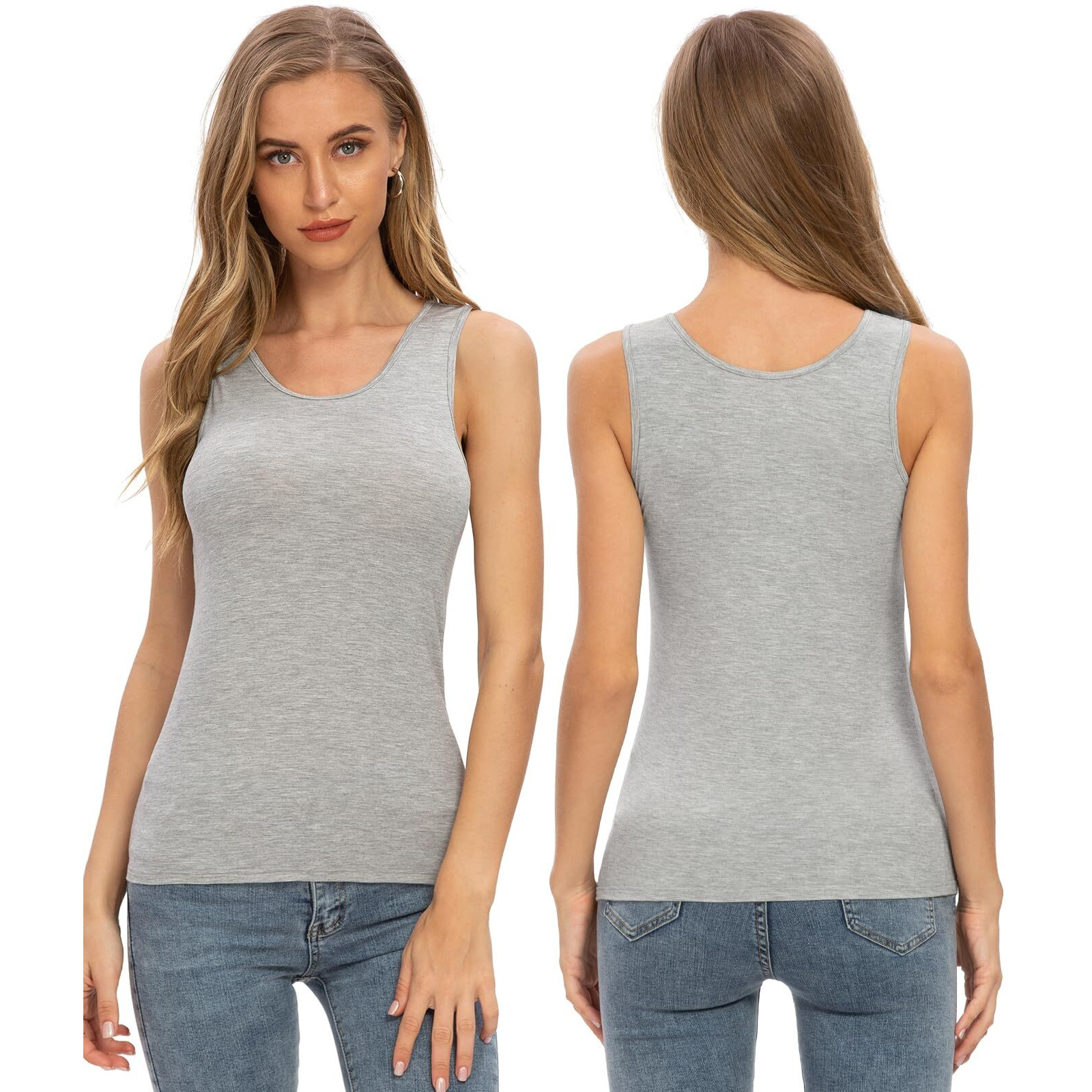 Air Curvey 4 Pcs Tank Tops For Women Sleeveless Top Basic Layering Tanks Undershirt Black White Grey Nude M