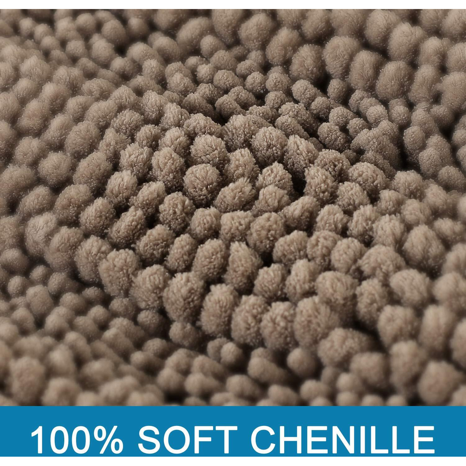 Bath Rugs For Bathroom Non Slip Bath Mats Extra Thick Chenille Striped Bath Rug Runners 47"" X 17"" Absorbent Fluffy Soft Shaggy Mats Dry Fast Plush Area Carpet For Bath Room - Taupe Brown