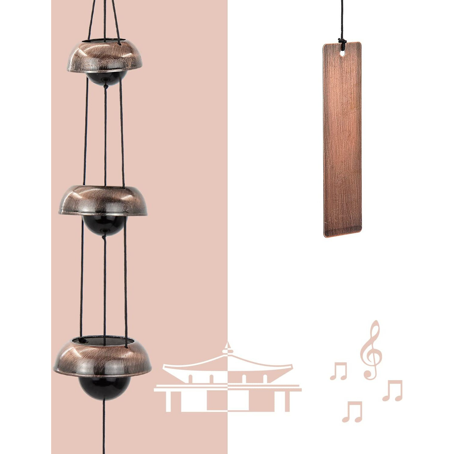 Temple Wind Chime, Red Copper Wind Chimes With 3 Bells, Feng Shui Wind Chimes For Home Yard Outdoor Decoration, A Great Memorial Wind Chime For Someone Who Loves Peace