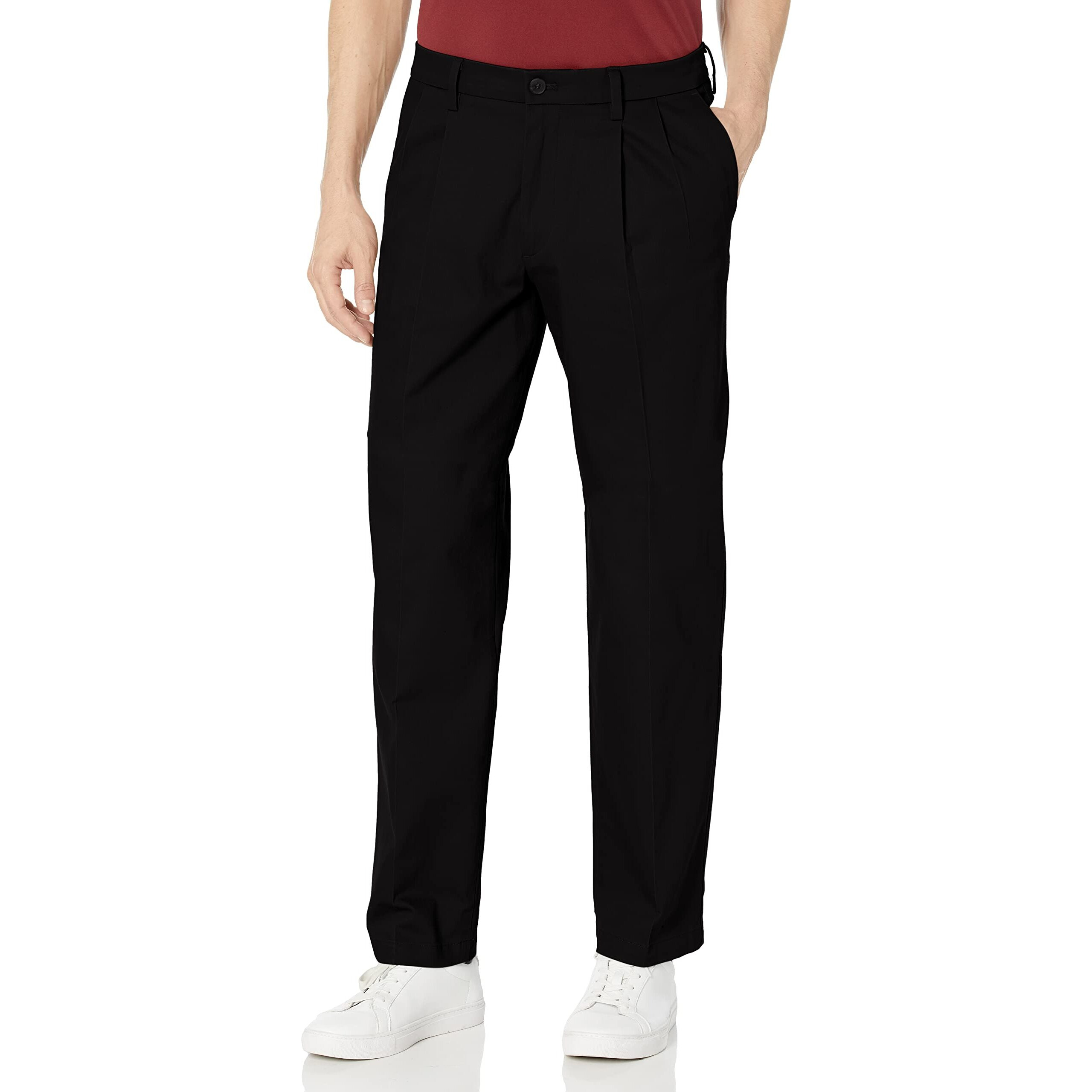 Dockers Men's Classic Fit Signature Khaki Lux Cotton Stretch Pants-Pleated (Regular And Big & Tall), Black, 44W X 29L