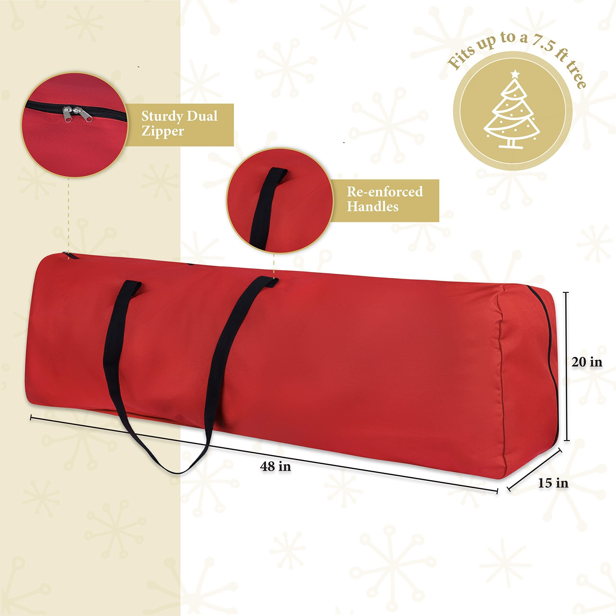 Rolling Tree Storage Bag - Storage For 9-Foot Artificial Christmas Holiday Tree. Zippered Bag, Carry Handles And Wheels For Easy Transport. Protects Against Dust, Insects, And Moisture. (Red)