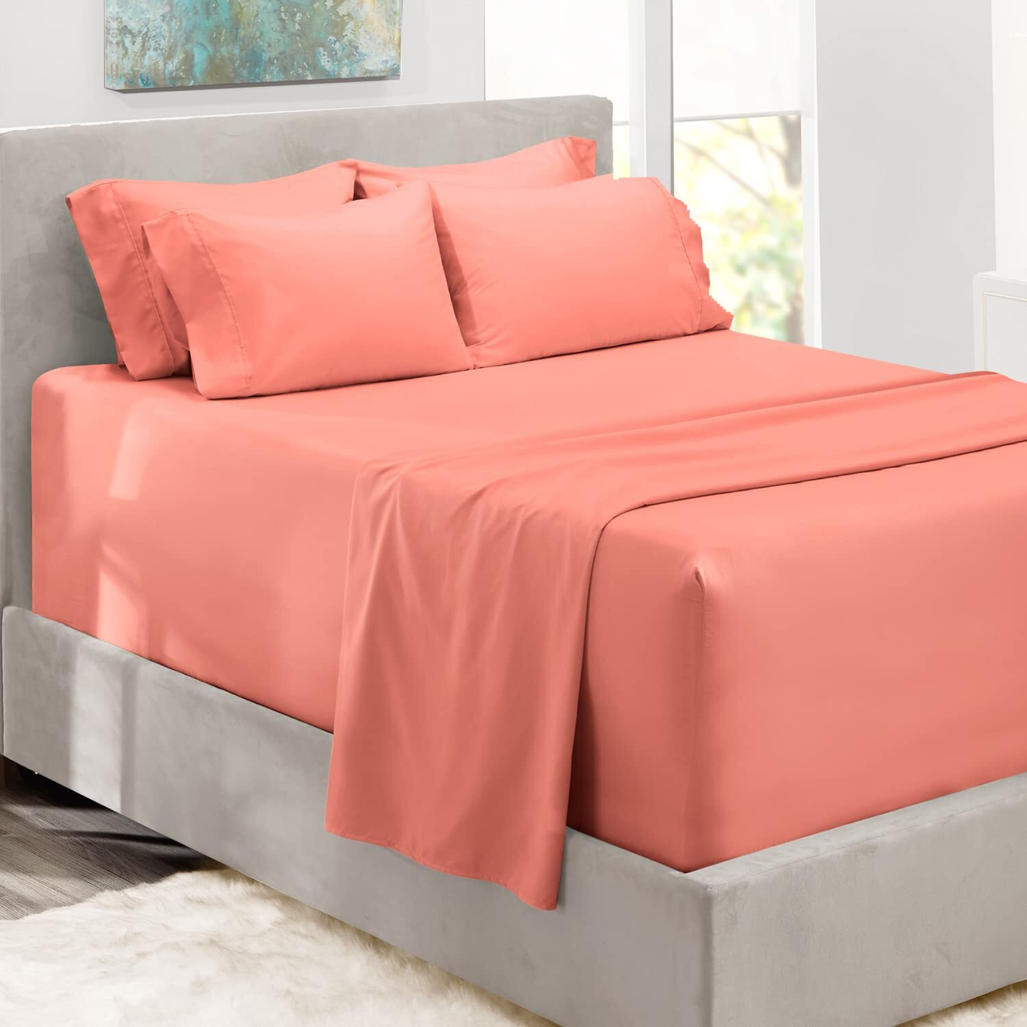 Hearth & Harbor Extra Deep Pocket Sheets - Fits Mattress 18-24 Inches Deep - Extra Deep Pocket King Size Sheets Sets - 6 Piece King Size Sheets - King Sheets Deep Pocket - Misty Rose Sheets