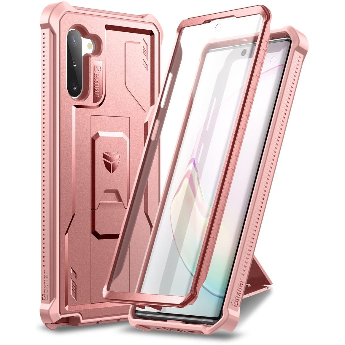 Dexnor For Samsung Galaxy Note 10 Case, Heavy Military Grade Protection Shockproof Protective Cover For Samsung Galaxy Note 10 [Built In Screen Protector And Kickstand] Rose Gold