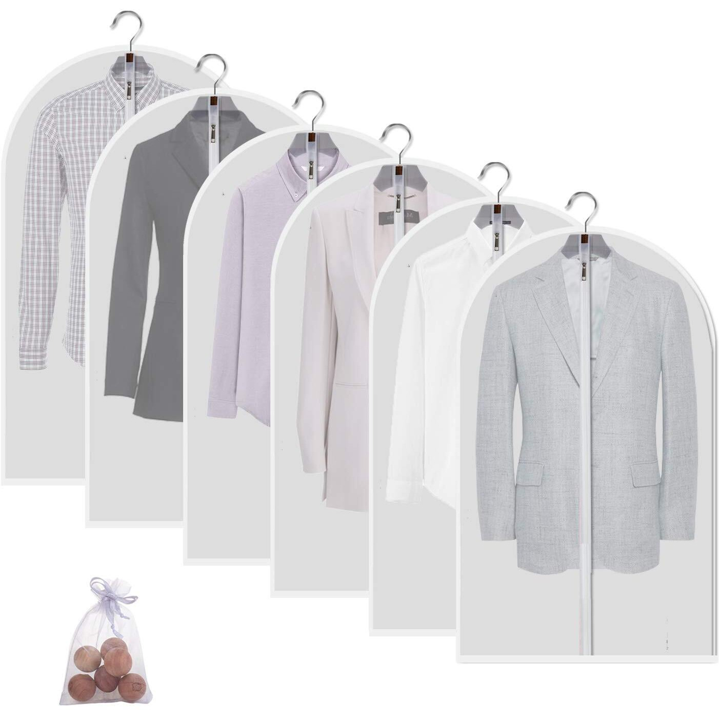 Mskitchen Garment Bags For Closet Storage Garment Covers Clear Clothes Protectors For Closet Hanging Dress Bag Plastic With Cedar Balls - 24 X 406 Pack