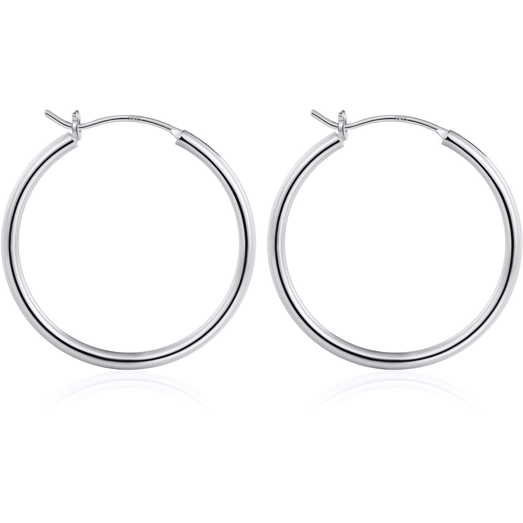 M Mooham Big Silver Hoop Earrings For Women, White Gold Plated 925 Sterling Silver Post Hypoallergenic Large Hoops Earrings Dainty Big Silver Hoop Earrings For Women Jewelry 30Mm