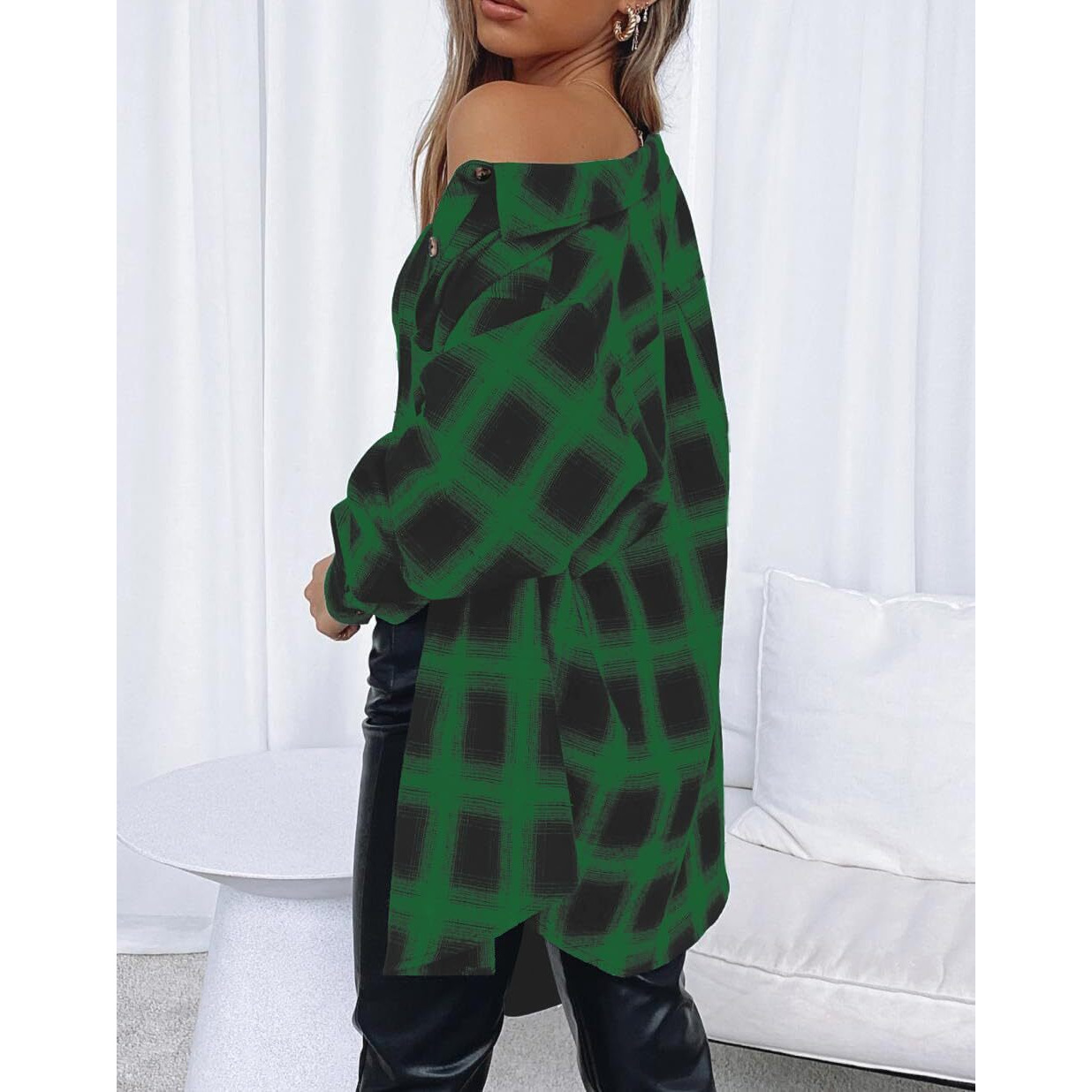 Lacozy Womens Buffalo Check Plaid Flannel Shirt Casual Long Sleeve Button Down Shirts Green Medium