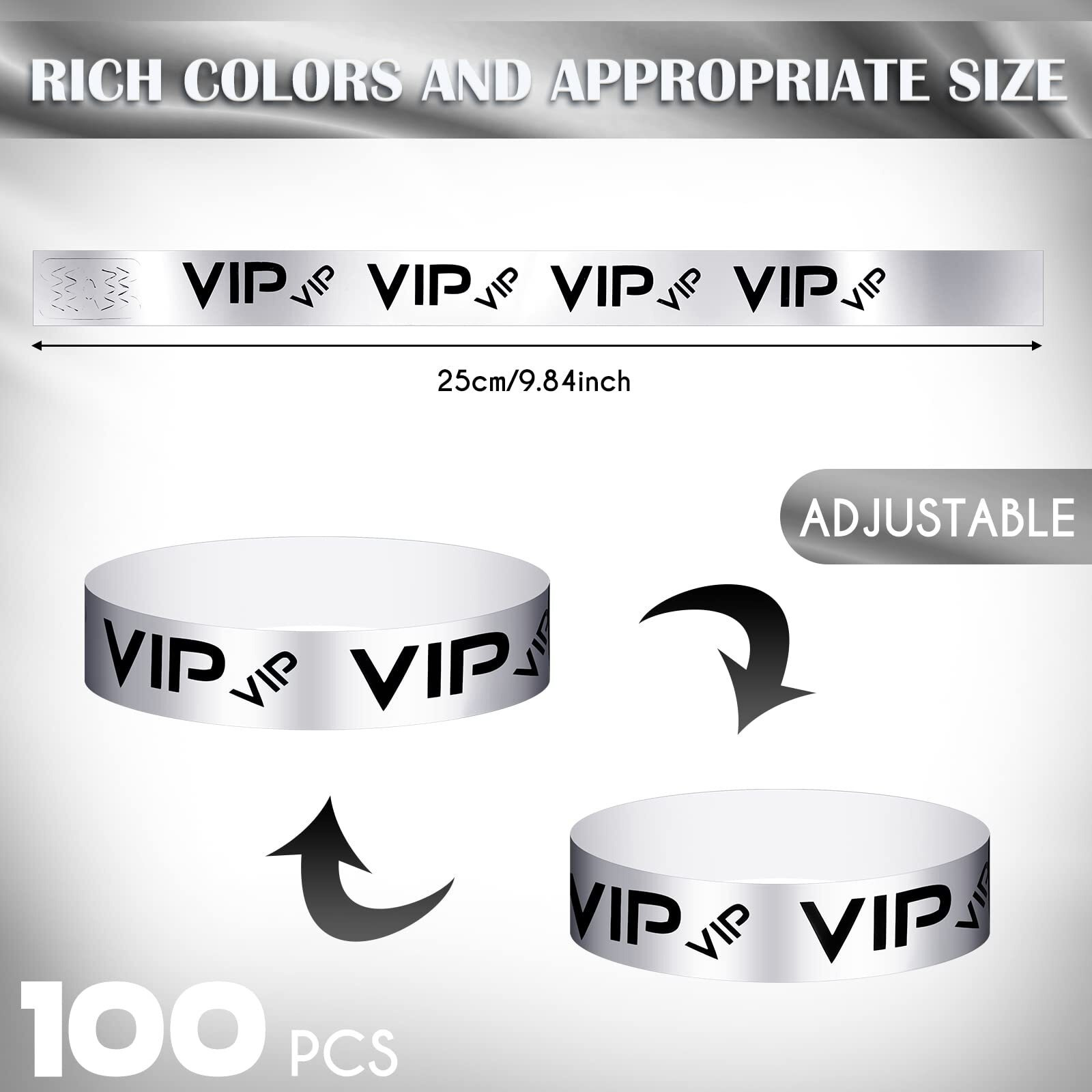 Teling 500 Pack Vip Plastic Wristbands Bracelets Party For Events Vip Custom Wristbands Plastic Bracelets Tear Proof Waterproof Wrist Bands Arm Bands For Events Concerts(Silver)