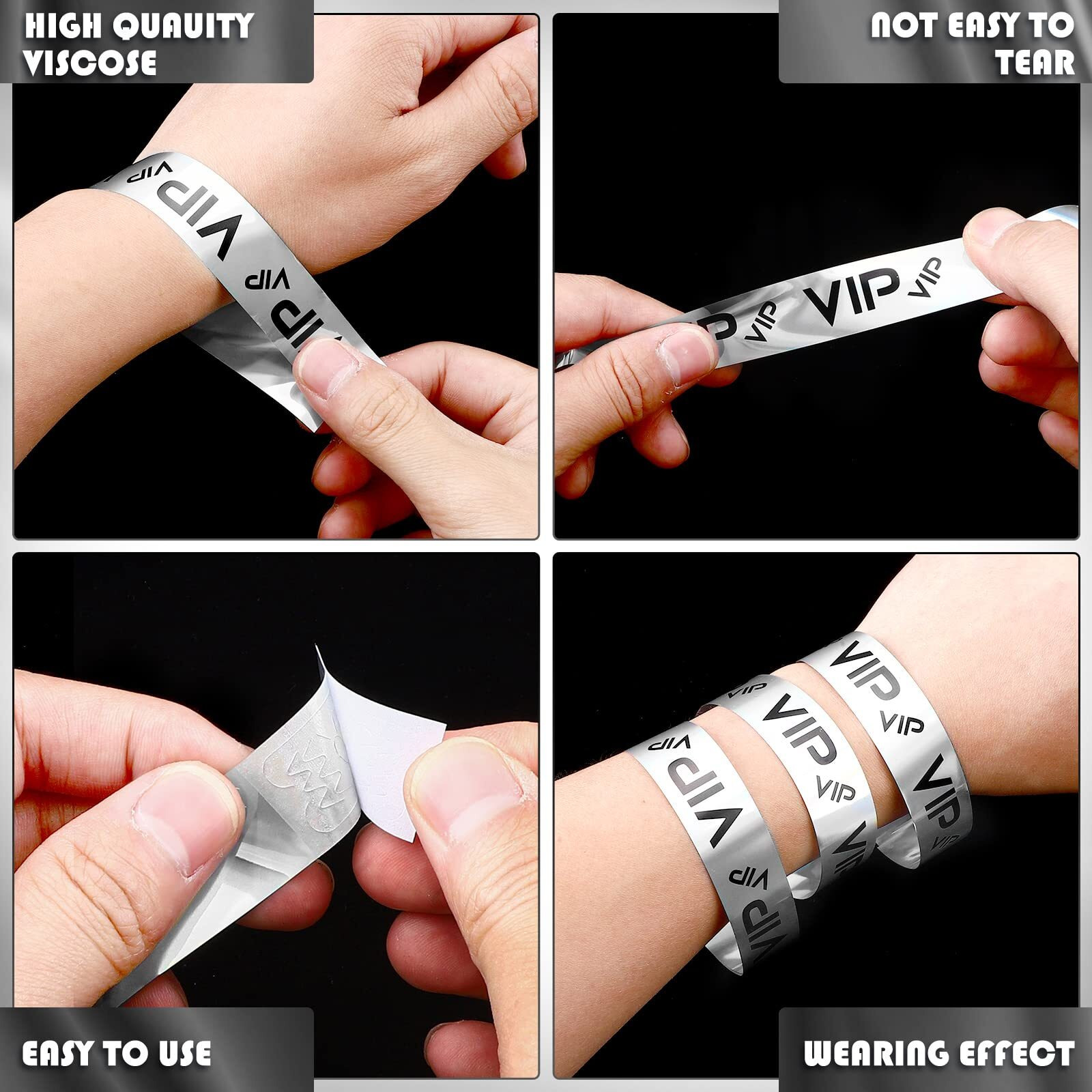 Teling 500 Pack Vip Plastic Wristbands Bracelets Party For Events Vip Custom Wristbands Plastic Bracelets Tear Proof Waterproof Wrist Bands Arm Bands For Events Concerts(Silver)