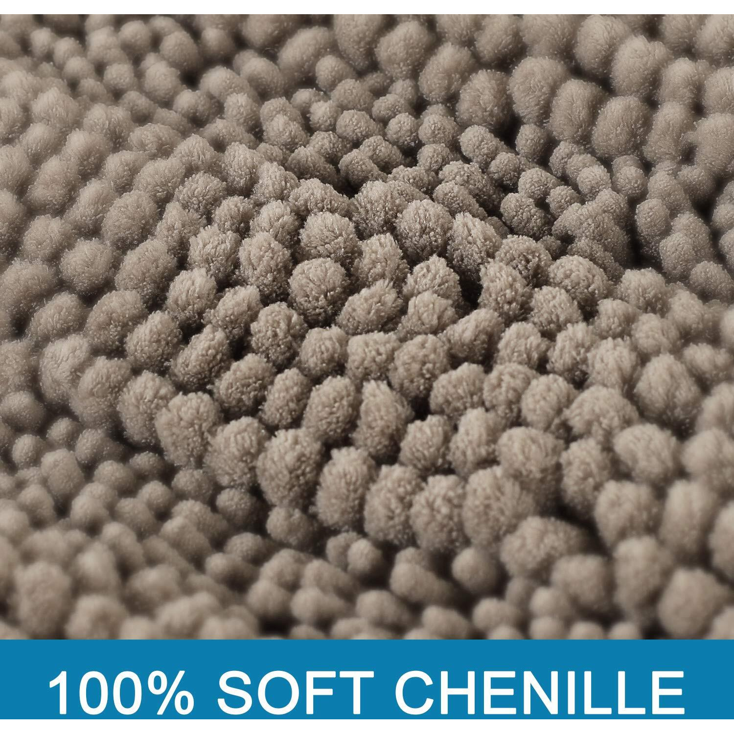 H.Versailtex Bath Rugs For Bathroom Non Slip Bath Mats Extra Thick Chenille Striped Bath Rug Runners 47 "" X 17 "" Absorbent Fluffy Soft Shaggy Mats Dry Fast Plush Area Carpet For Bath Room - Taupe