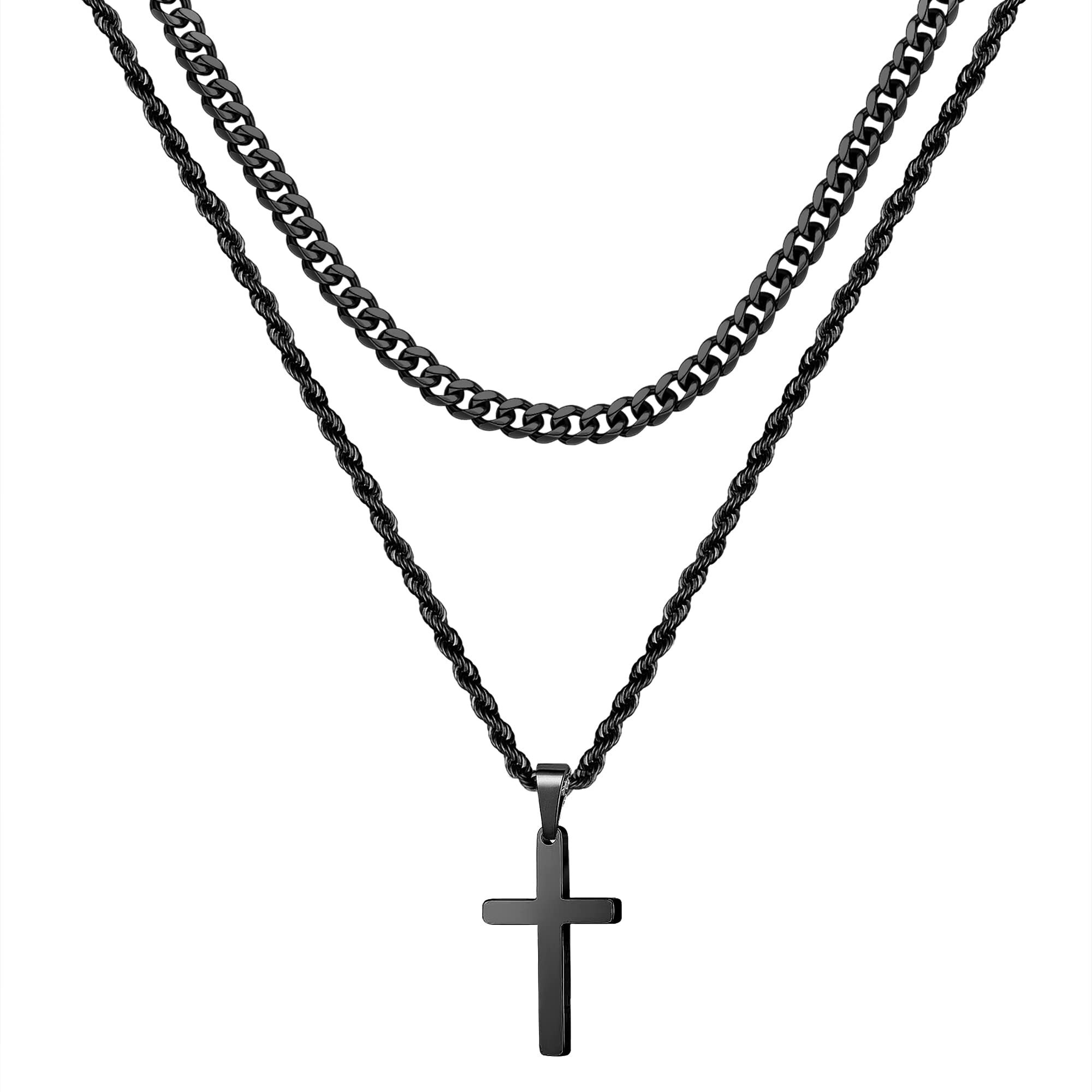 Yooblue Cross Necklace For Men Boys, Mens Cross Necklace Stainless Steel Black Layered Necklace Jewelry Gifts Dainty Cross Chain Necklace For Men 16 18 Inches Mens Cross Necklace Gifts Chains For Men
