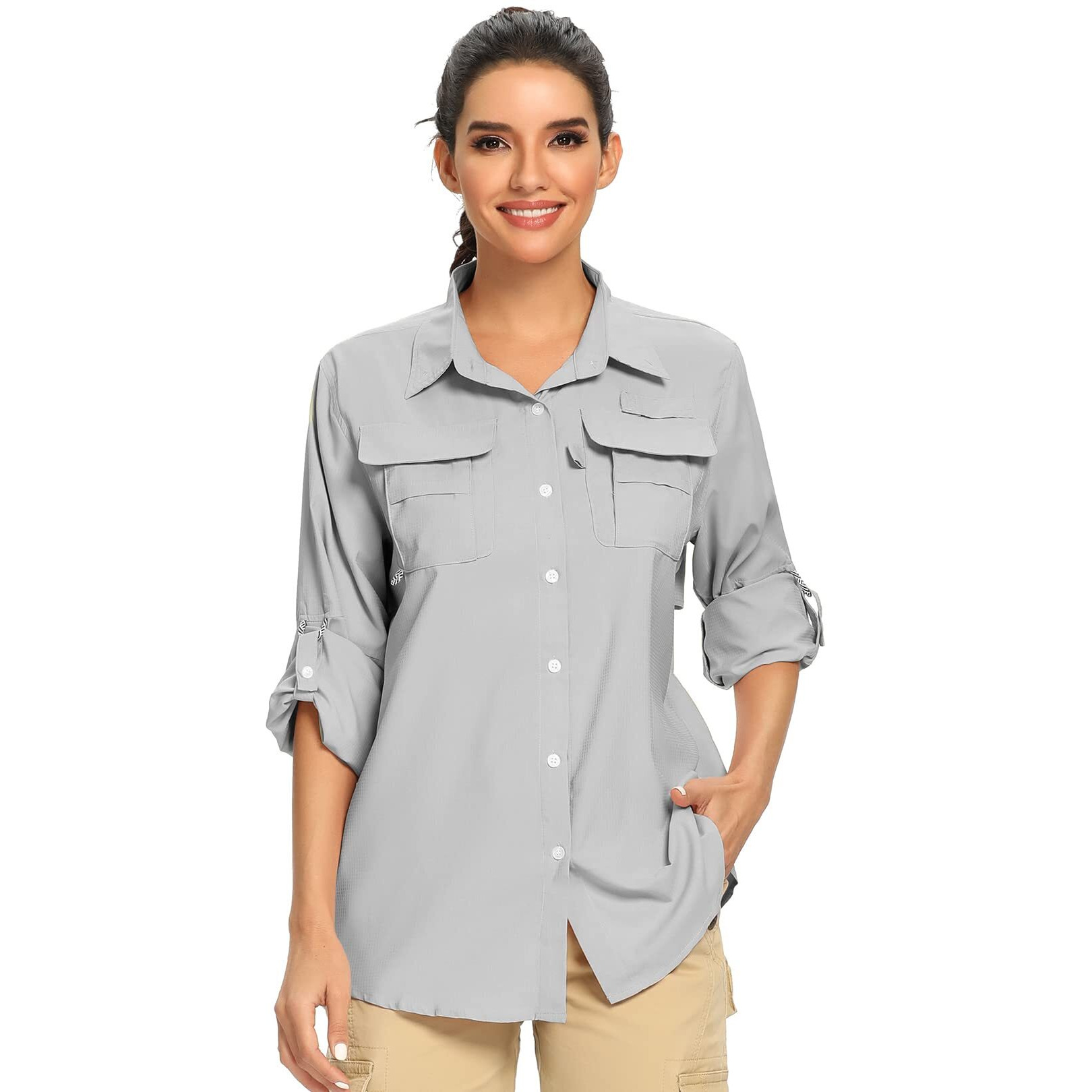 Jessie Kidden Women 's Upf 50+ Uv Sun Protection Safari Shirt, Long Sleeve Outdoor Cool Quick Dry Fishing Hiking Gardening Shirts (5055 Grey Xxl)